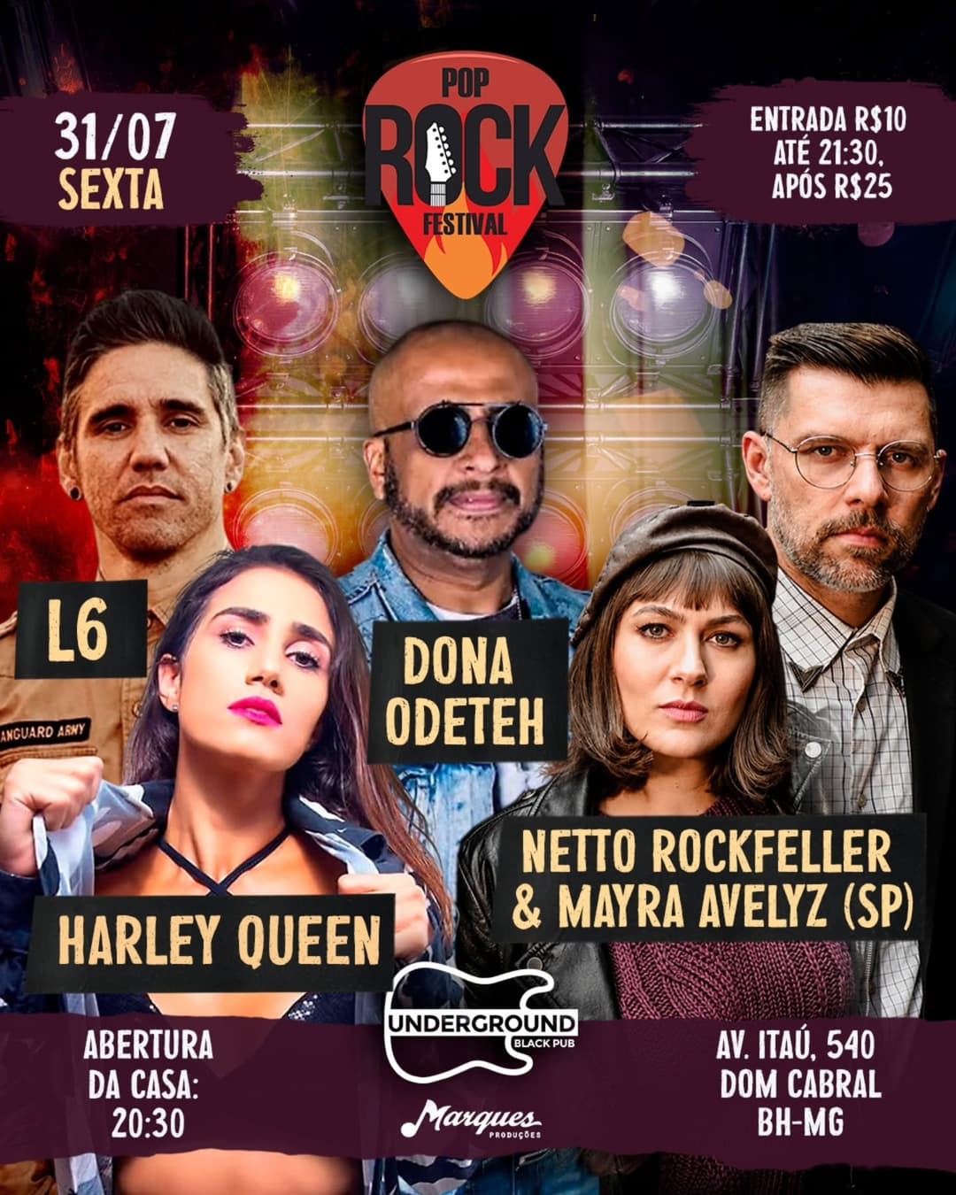 Flyer de Dona Odeteh, Harley Queen, L6 e mais 1 artista