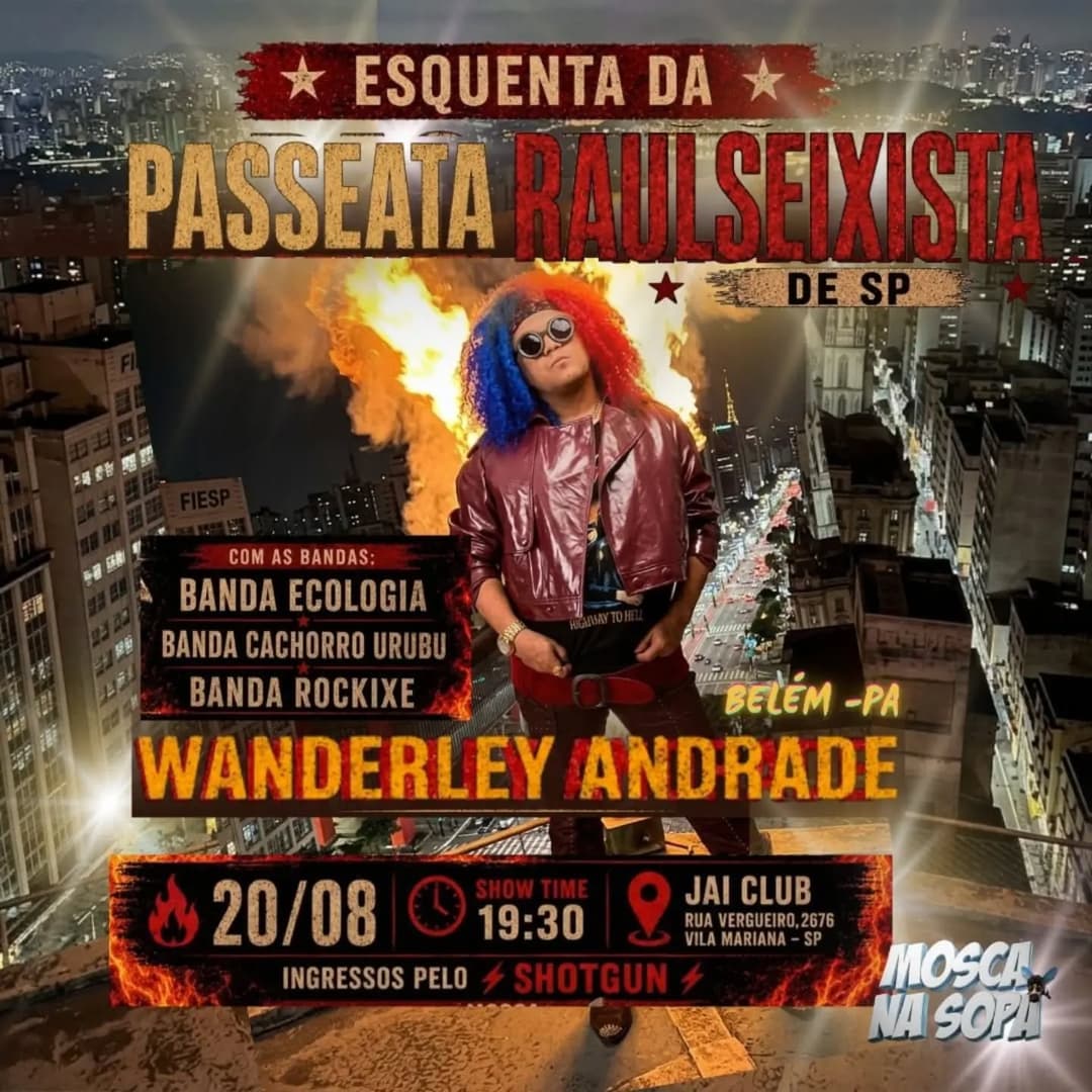 Flyer de Banda Ecologia, Raul Seixas Tributo, Wanderley Andrade e Banda Rockixe