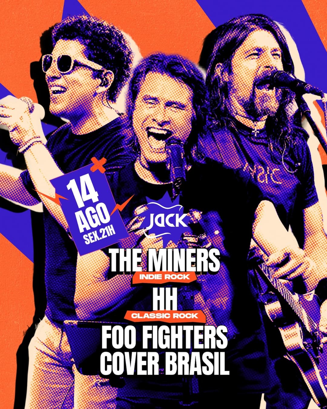 Flyer de The Miners, Banda HH e Foo Fighters Cover Brasil