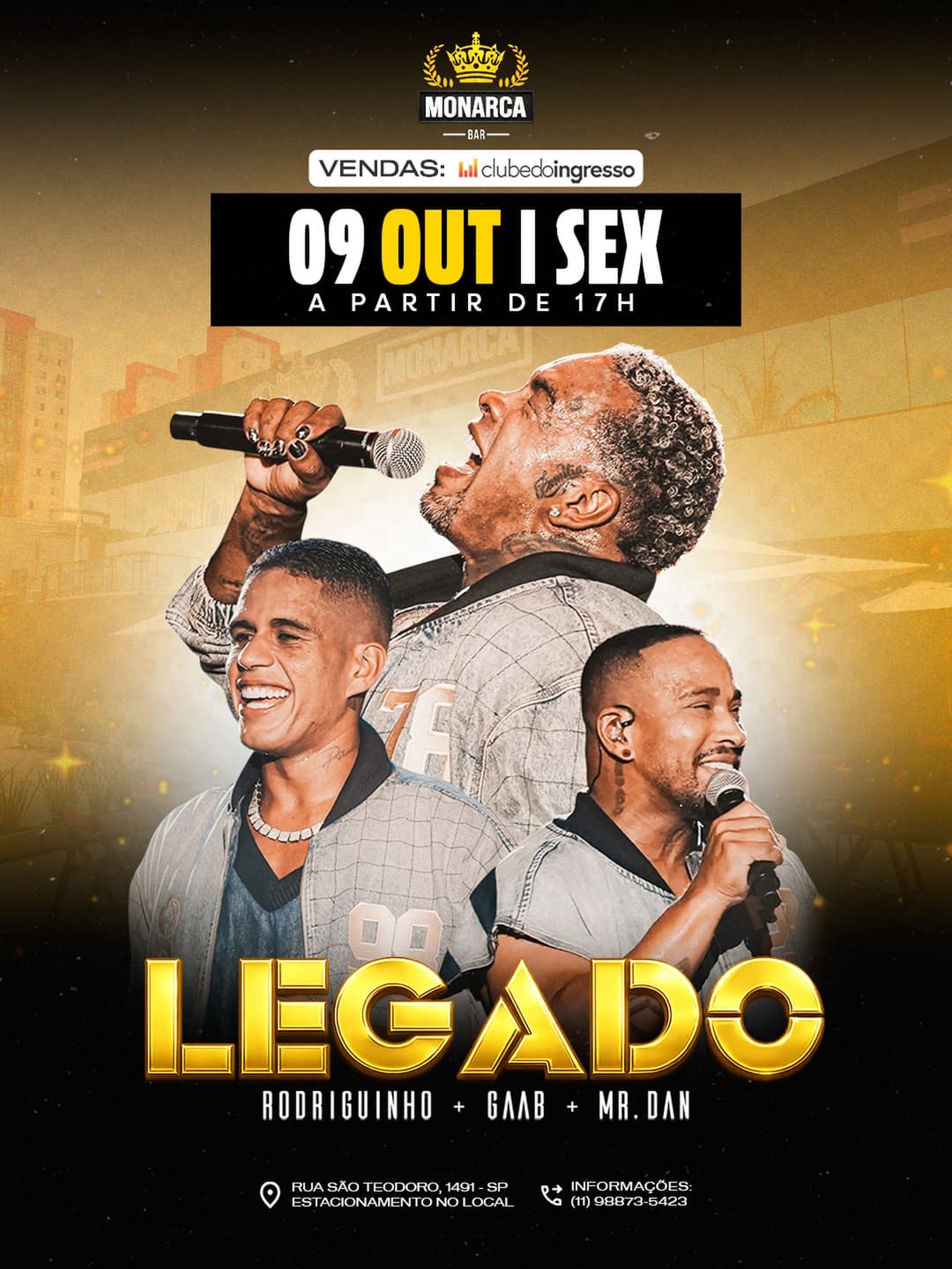 Flyer de Rodriguinho + Gaab + Mr. Dan - Legado do Pagode do Monarca! e mais 3 artistas