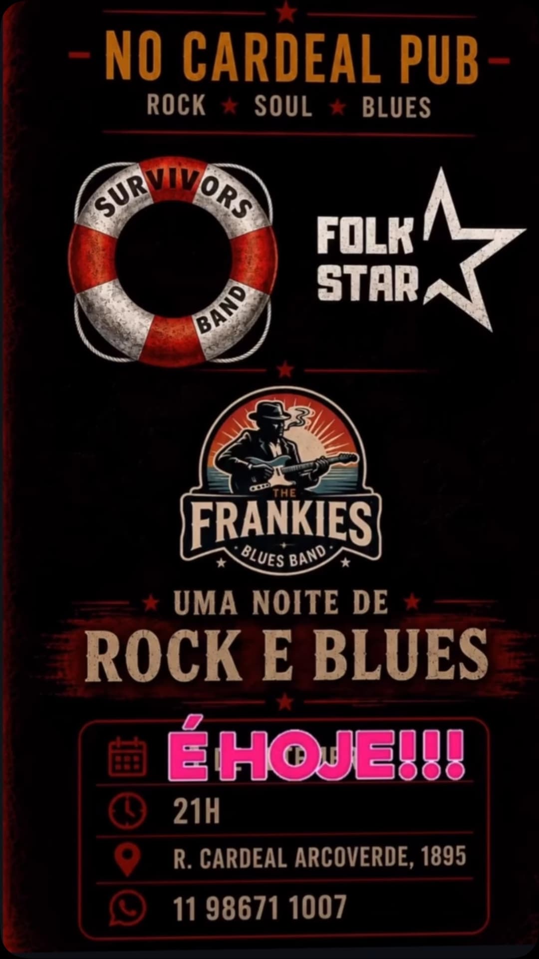 Flyer de Survivors Band, Folk Star e The Frankies Blues Band