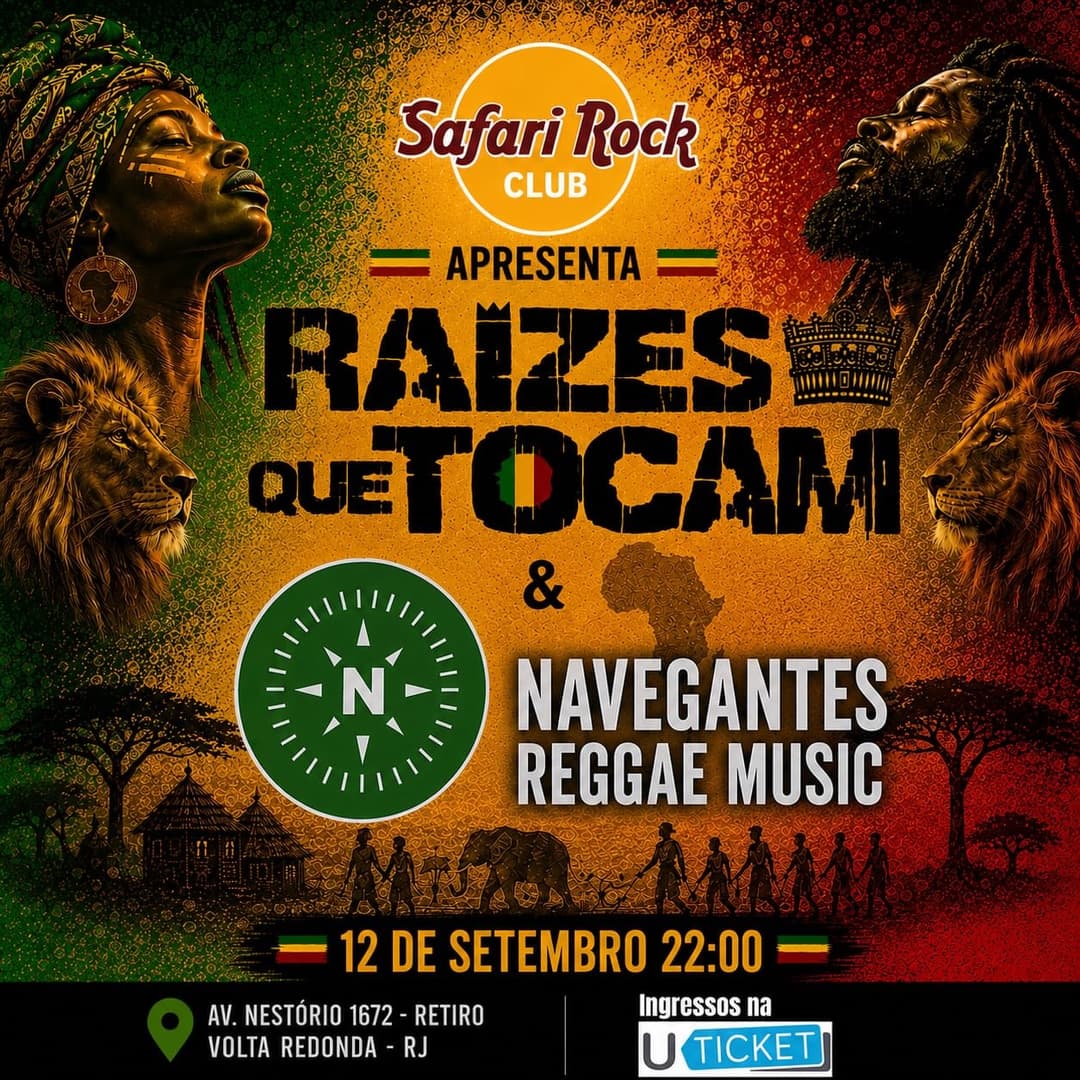 Flyer de Raízes que Tocam e Navegantes Reggae Music