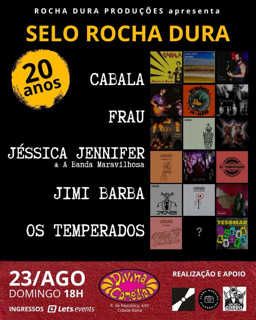 Flyer de Frau, Jimi Barba, Cabala, Jéssica Jennifer e a Banda Maravilhosa e Os Temperados