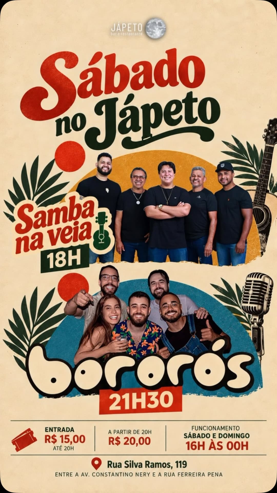 Flyer de Samba na Veia e Os bororós