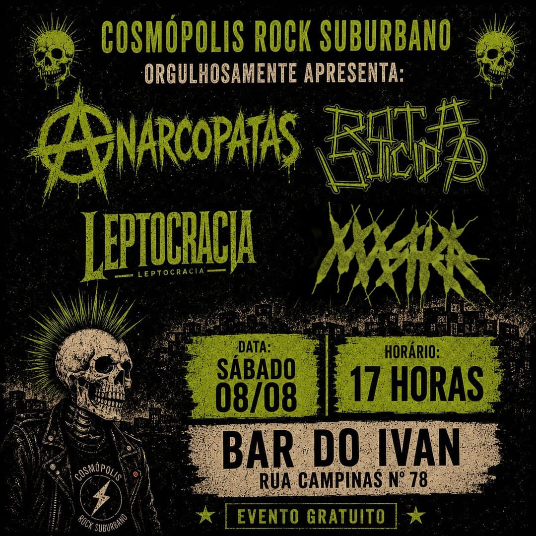 Flyer de Junior Rossi, Rota suicida, Anarcopatas e Leptocracia