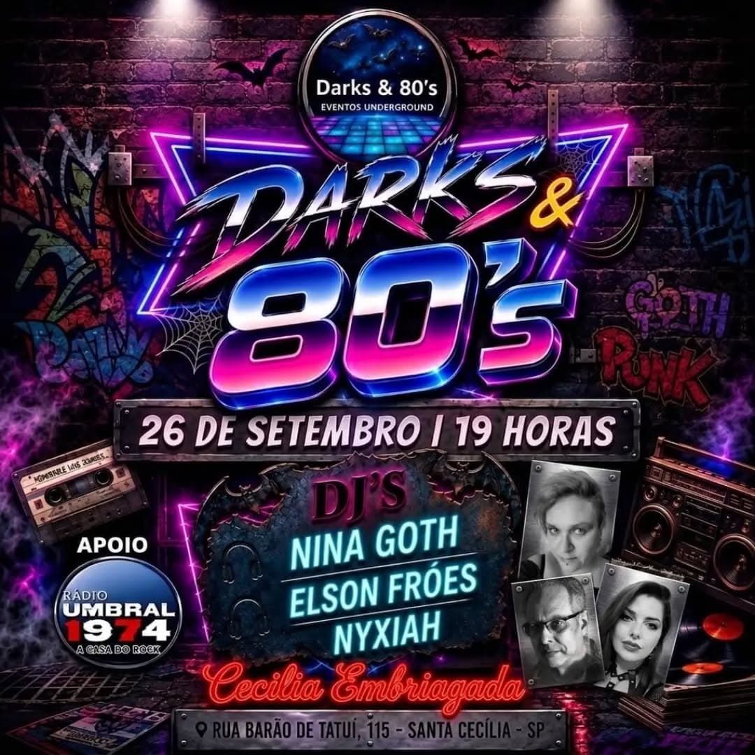 Flyer de Nina Mendes, Nina Goth, elsonfroes e Nyxiah