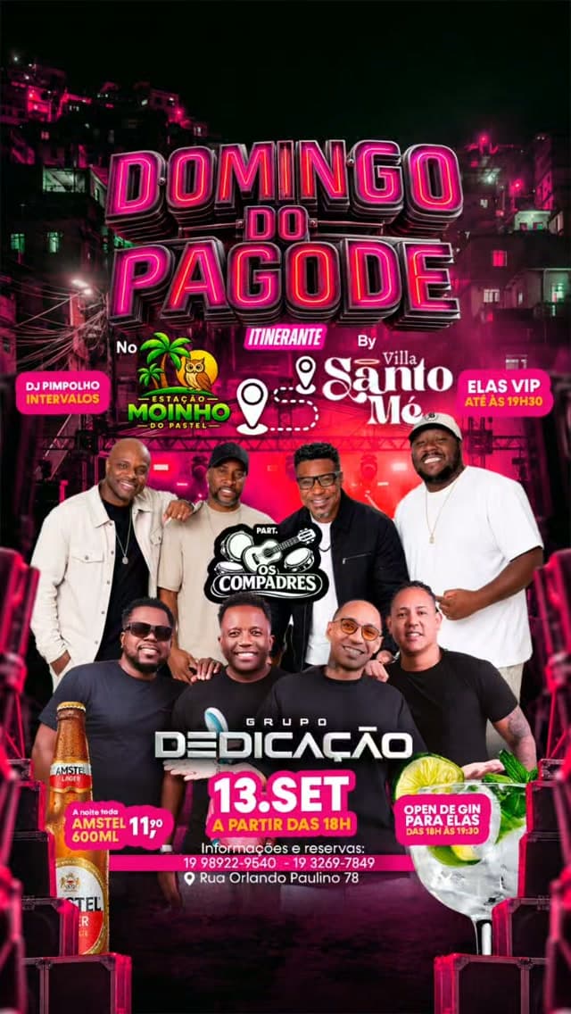Flyer de Grupo Dedicação, Os Compadres e DJ Pimpolho
