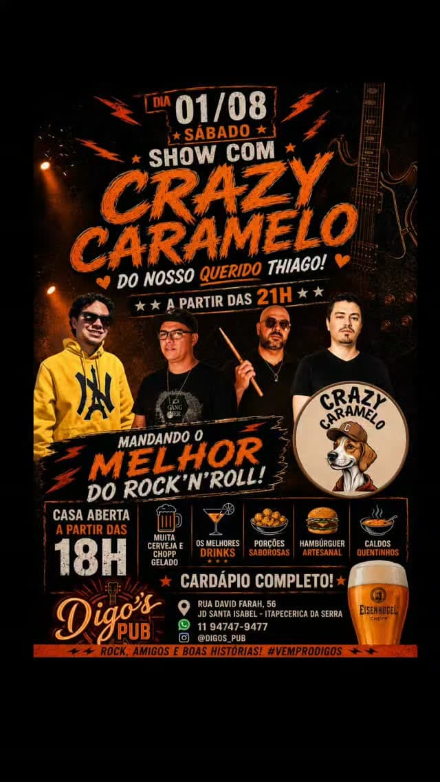 Flyer de Banda Crazy Caramelo e Thiago Araujo