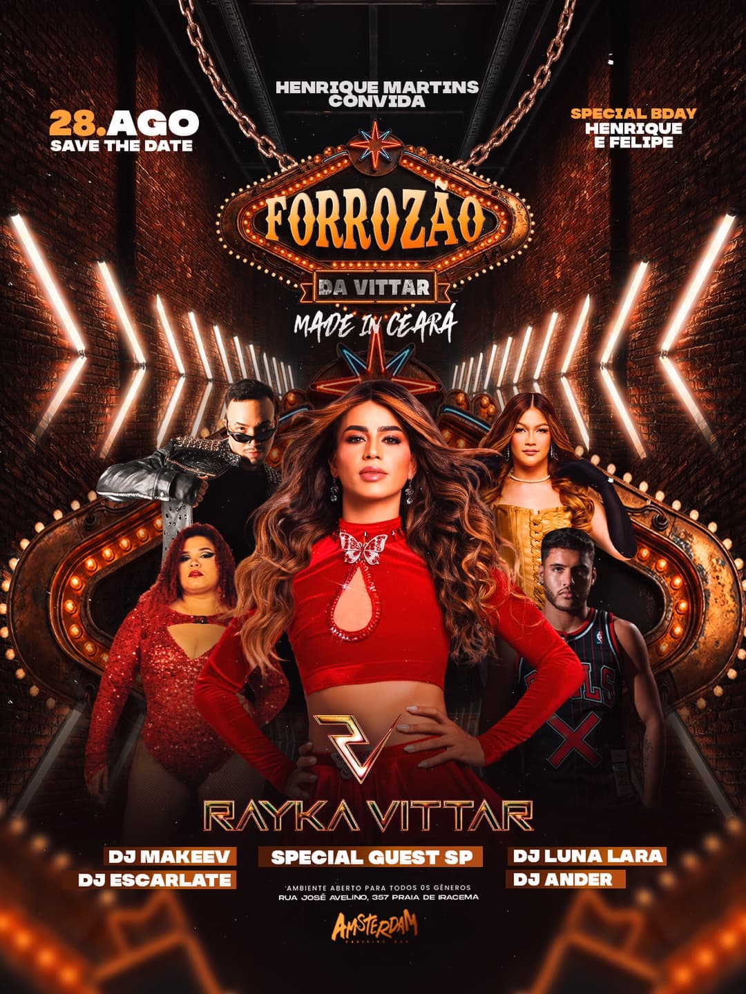 Flyer de Rayka Vittar, Makeev, Escarlate, Luna Lara e Ander