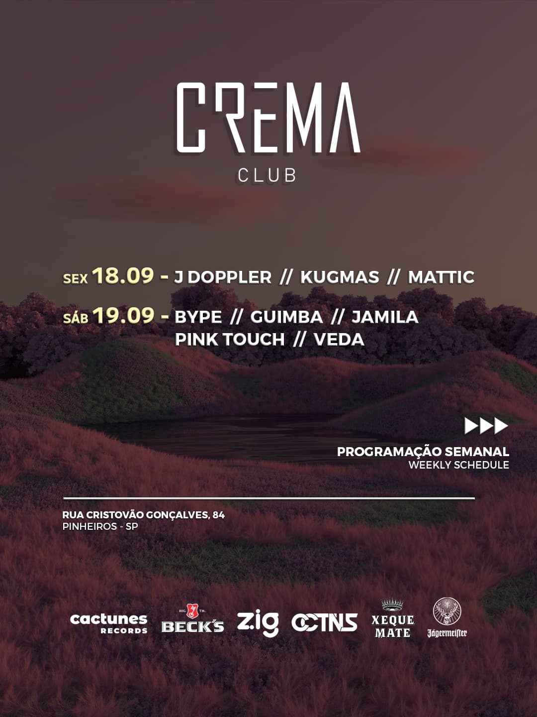 Flyer de Guimba, Pink Touch, Bype, Jamila e Veda