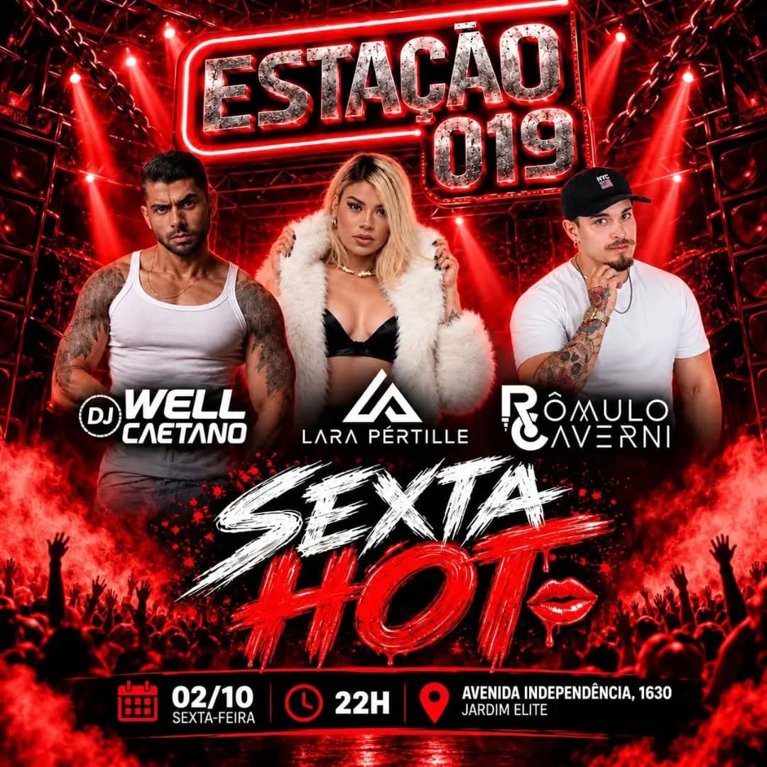 Flyer de Lara Pertile, Romulo Caverni e DJ WELL CAETANO
