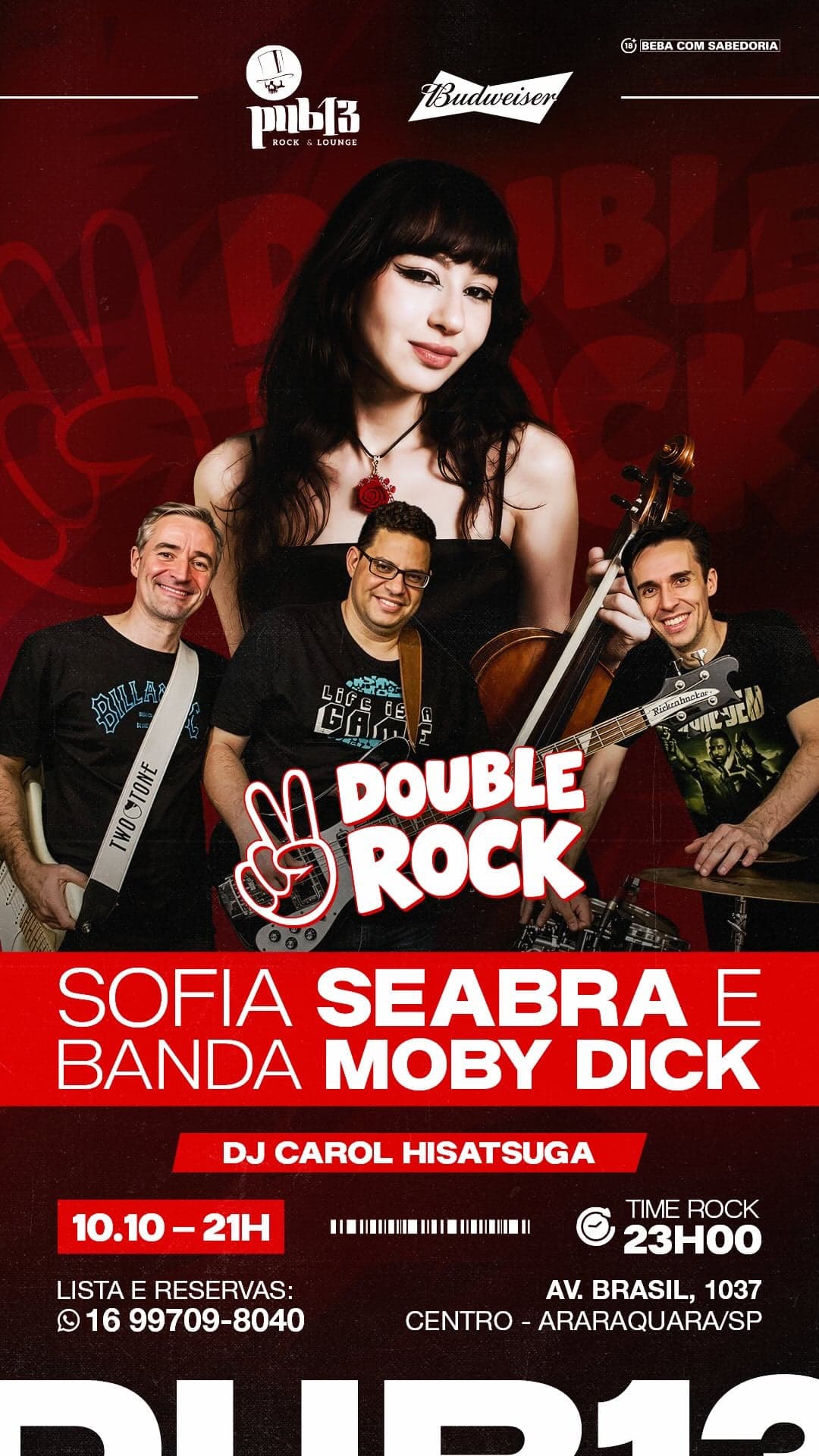 Flyer de Moby Dick, Sofia Seabra e DJ Carol Hisatsuga