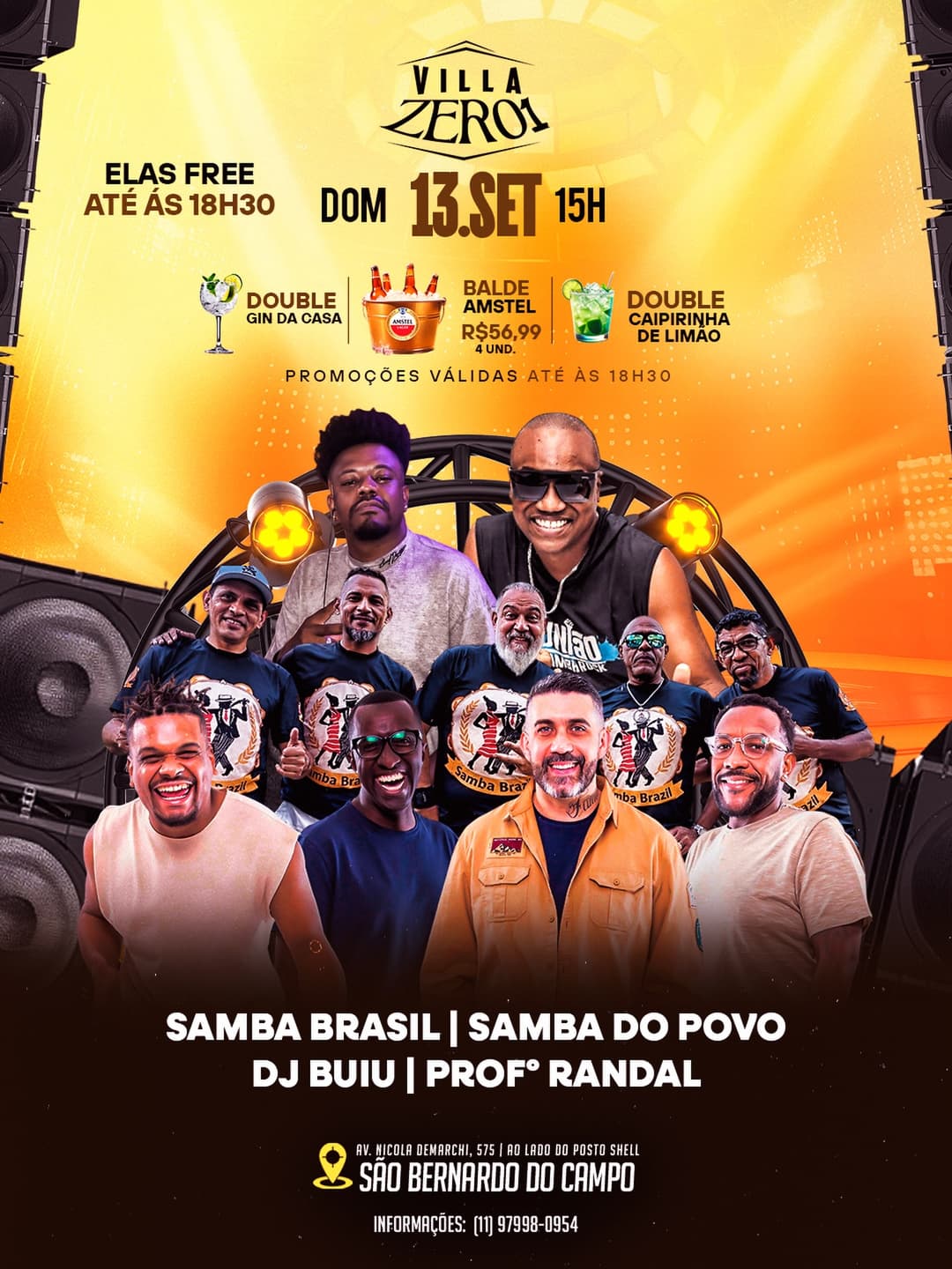 Flyer de Samba Brasil, Samba do Povo, DJ Buiu e Profº Randal