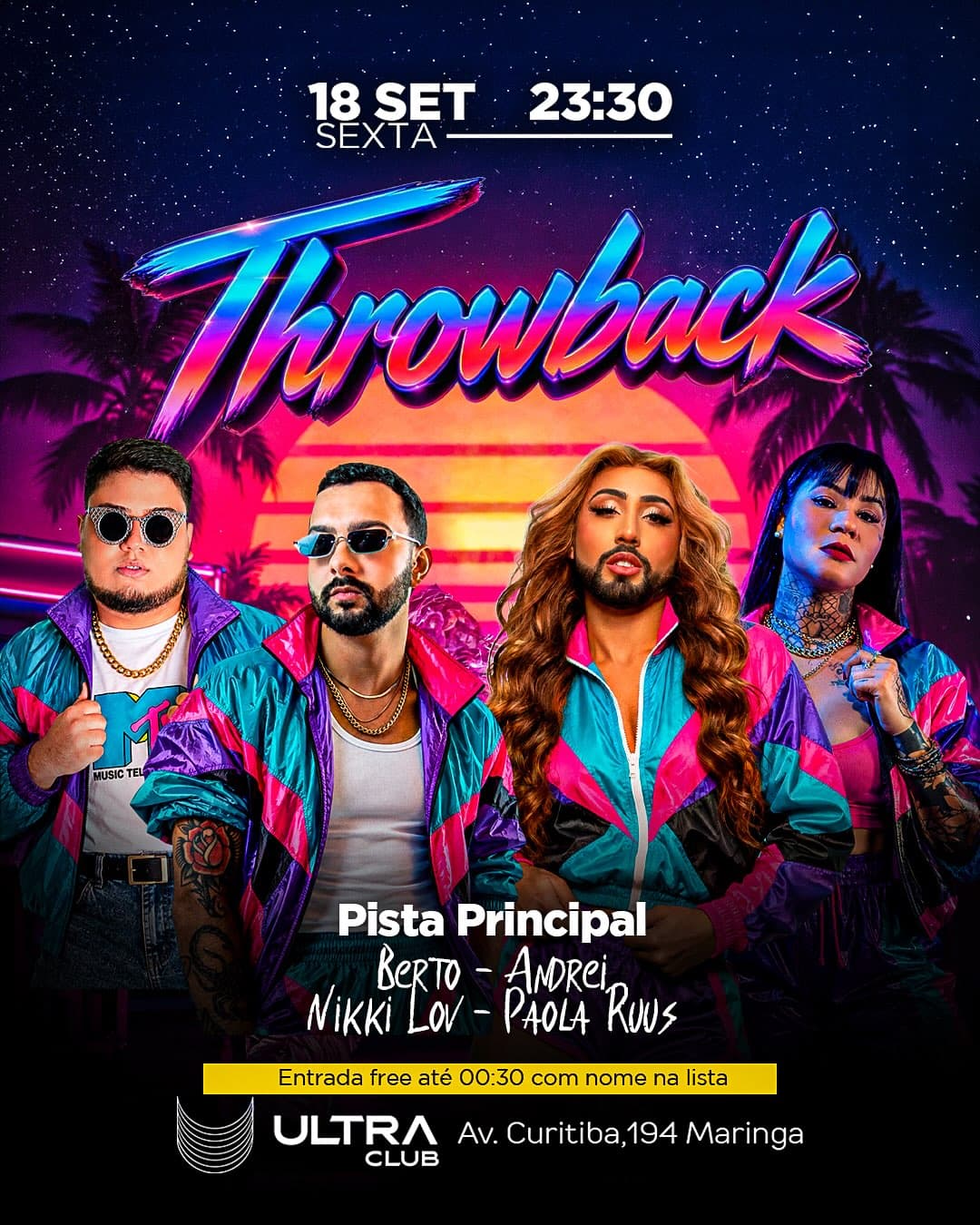 Flyer de DJ Bertô, Nikki Lov, Andrei e Paola Ruus