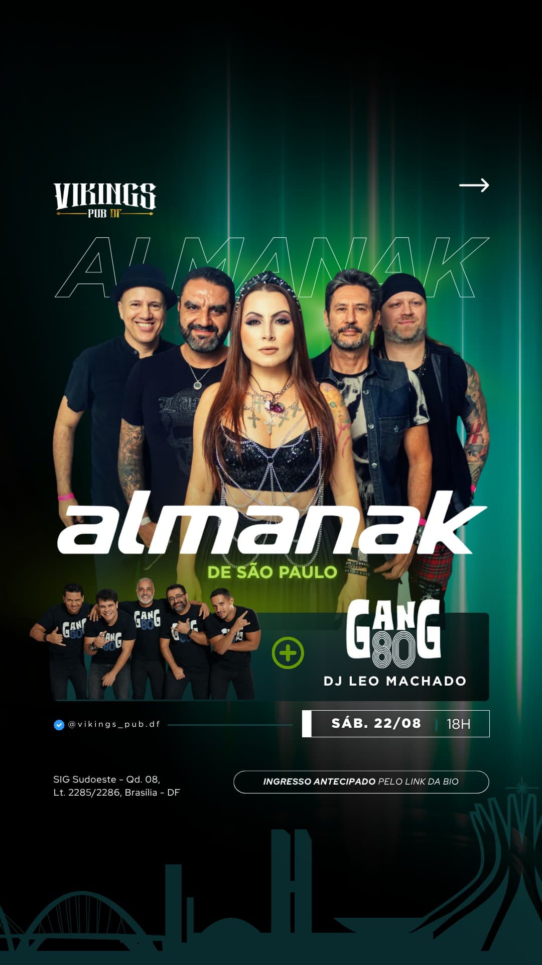Flyer de Leo Machado, Almanak e Banda Gang 80