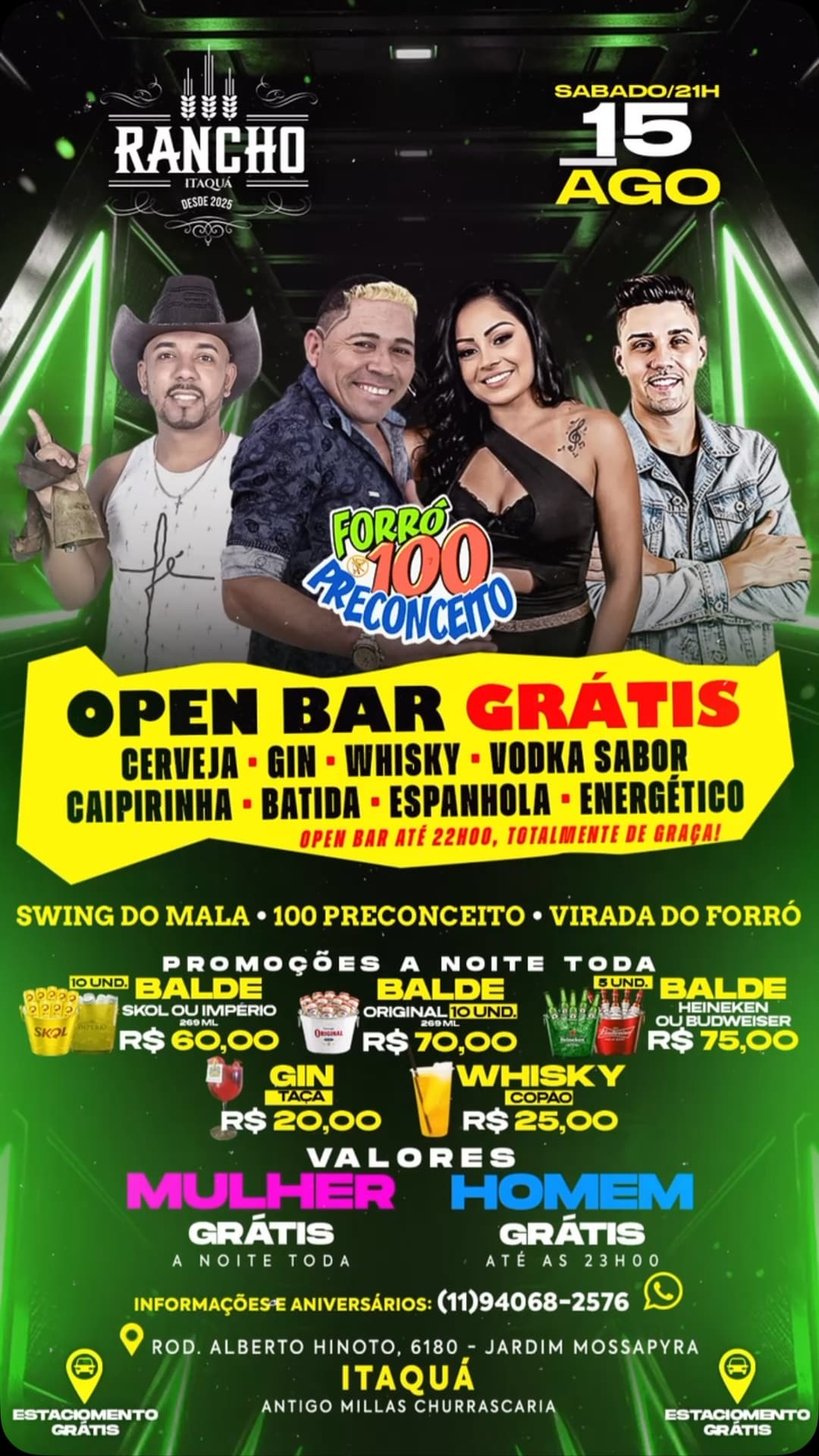 Flyer de Virada do Forró, Swing do Mala e Forró 100 Preconceito