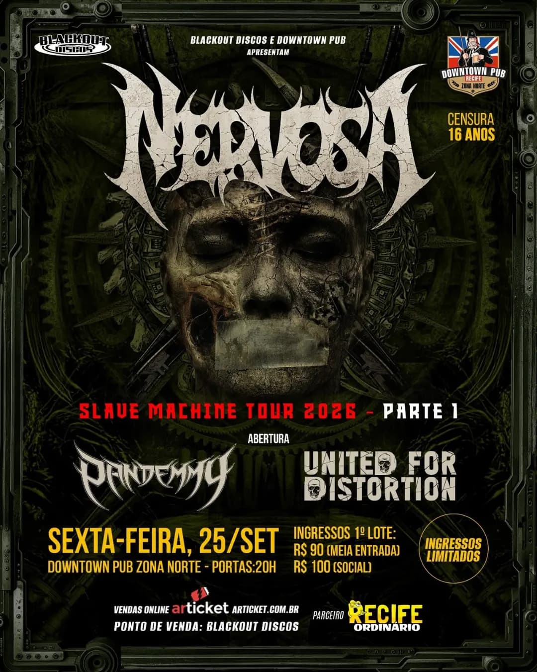 Flyer de Pandemmy, United for Distortion e Nervosa