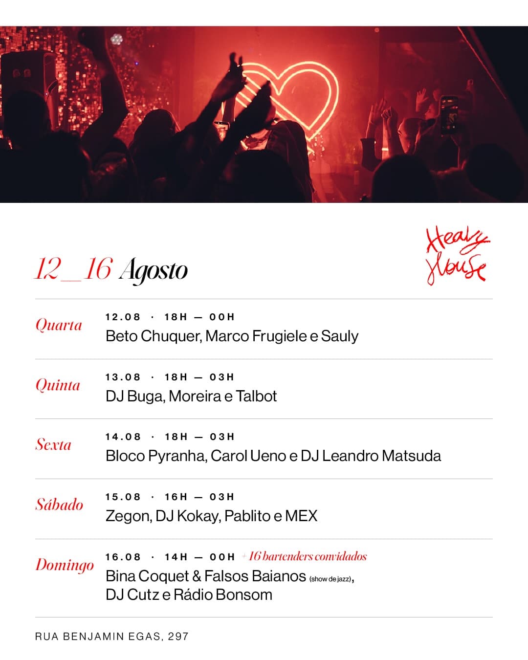 Flyer de Carol Ueno, Bloco Pyranha e DJ Leandro Matsuda
