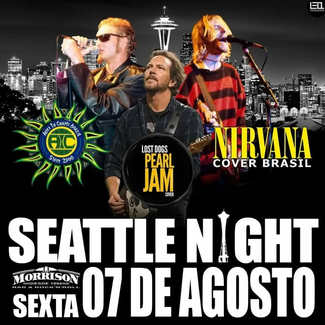 Flyer de Nirvana Cover Brasil, Lost Dogs e mais 1 artista