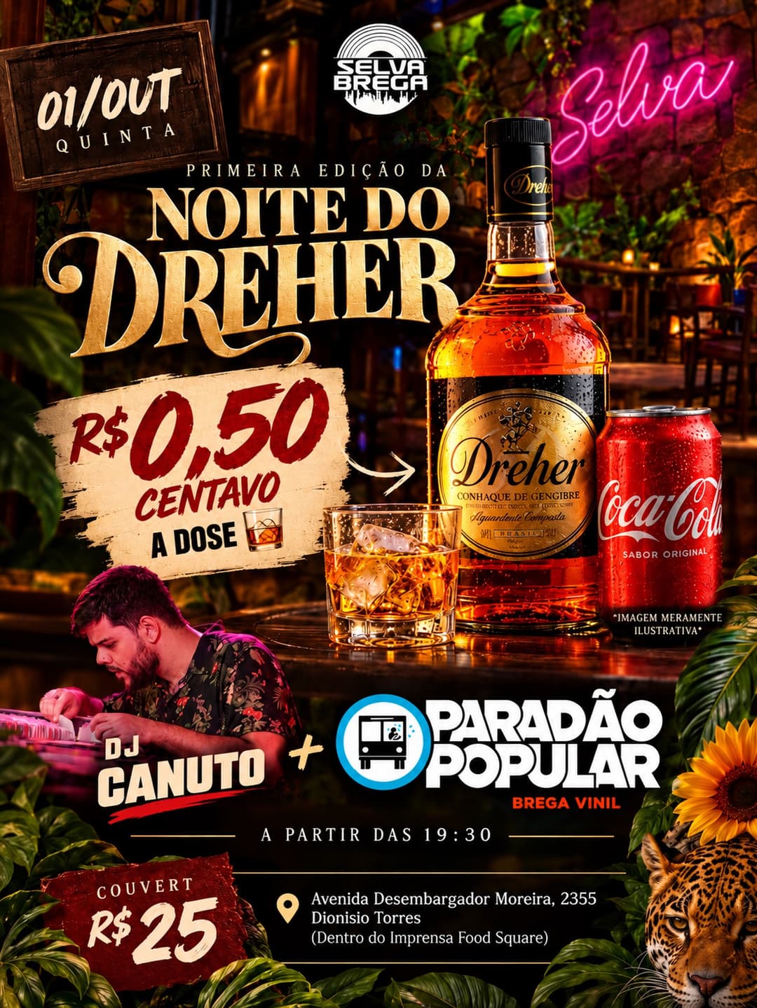 Flyer de DJ Canuto, Paradão Popular e Brega Vinil