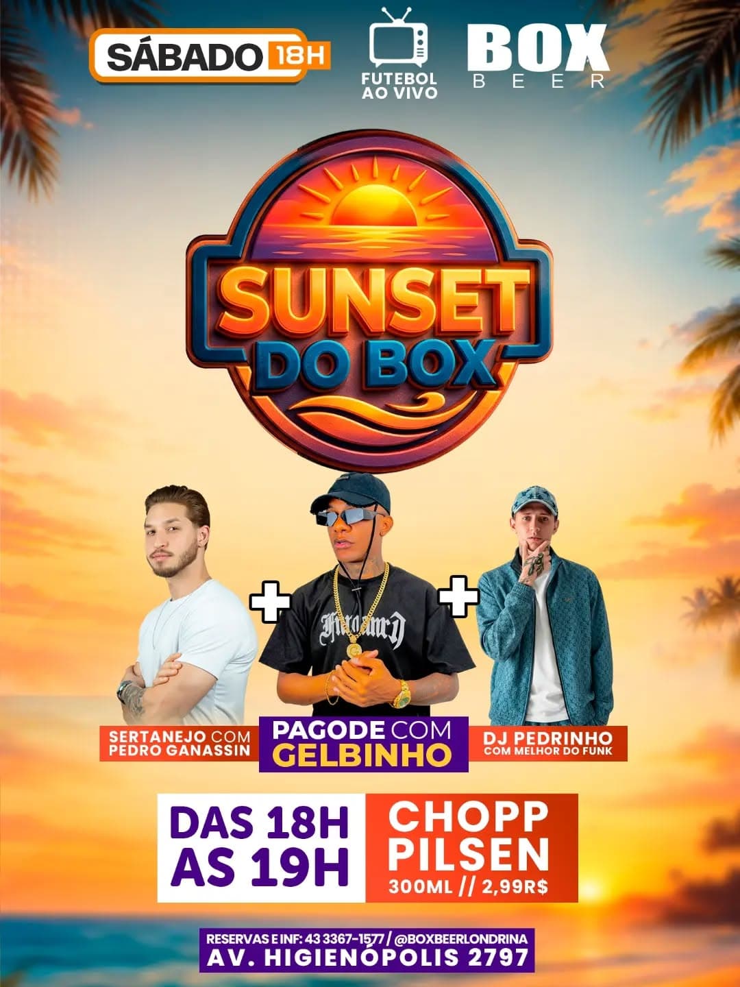 Flyer de Pedro Ganassin, DJ Pedrinho e Pagode do Gelbinho