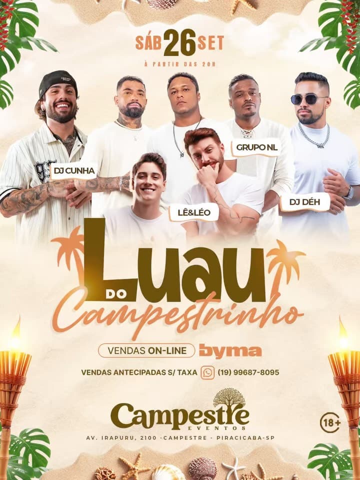 Flyer de Cunha Leo, Andre de Souza, Lé & Léo e Grupo NL