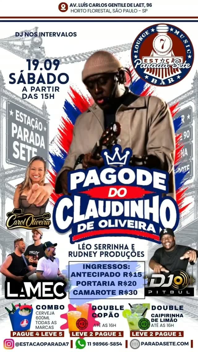 Flyer de Pagode do Claudinho de Oliveira e mais 2 artistas