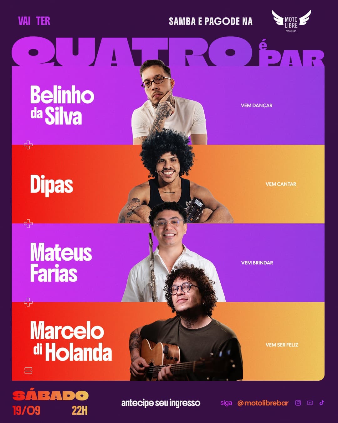 Flyer de Belinho da Silva, Dipas, Mateus Farias e mais 1 artista