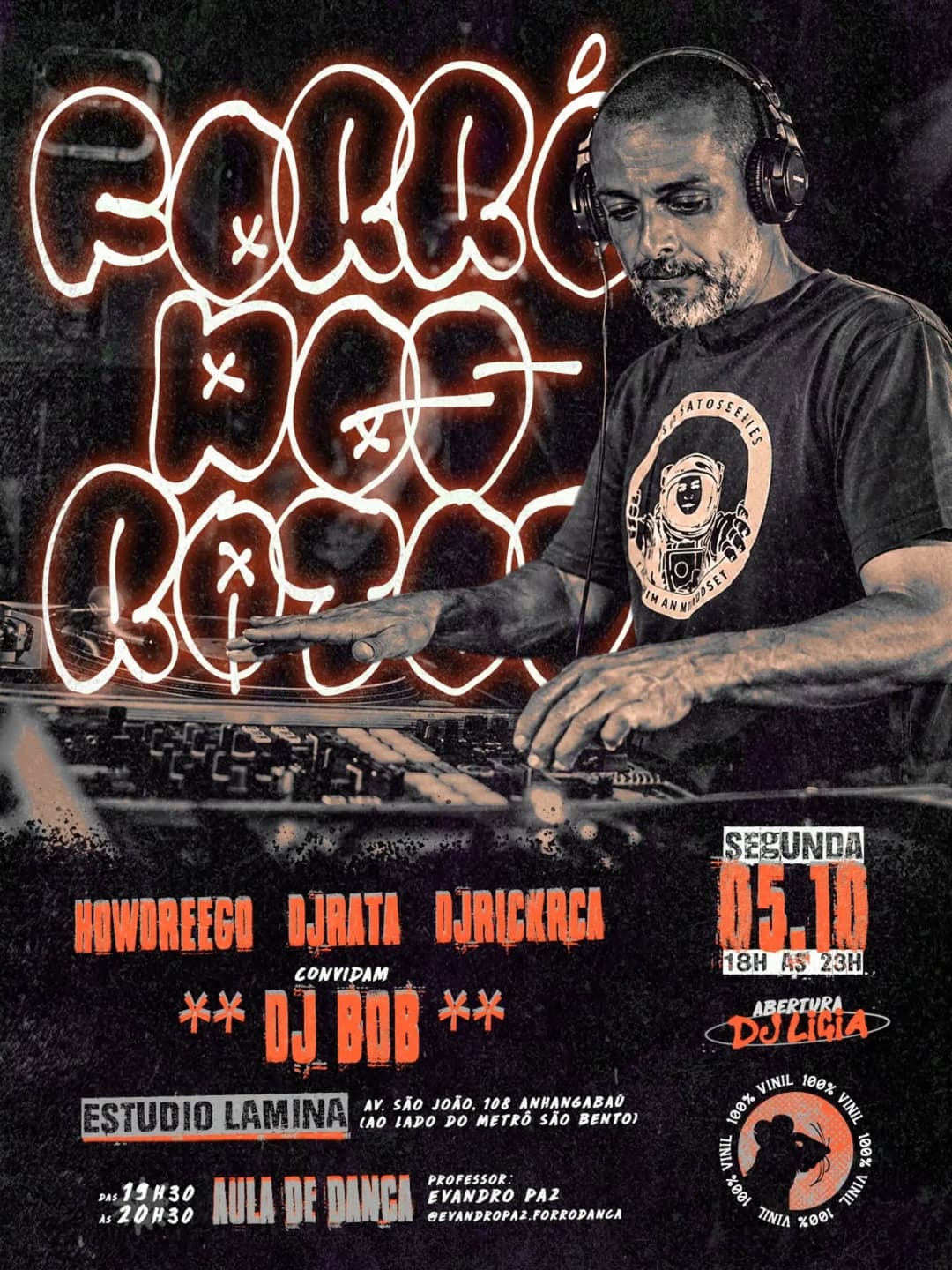 Flyer de Forró dos Ratos, DJ Rick RCA, DJ Ligia e DJ Boblimaf