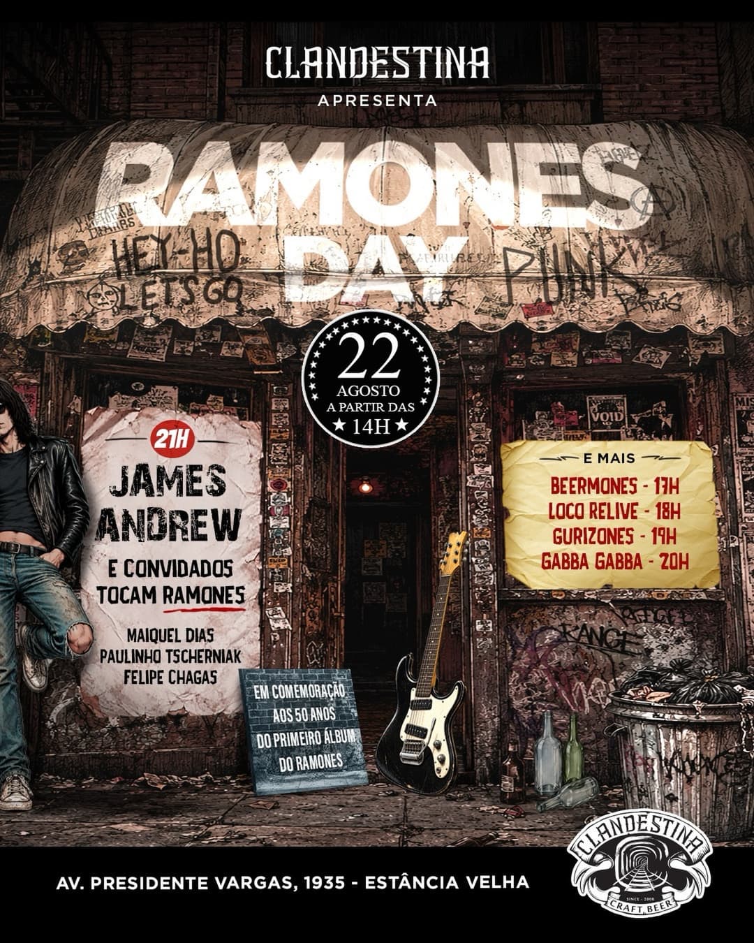 Flyer de Loco Relive, beermones, gurizones, gabba_gabba2020 e James Andrew e convidados tocando Ramones