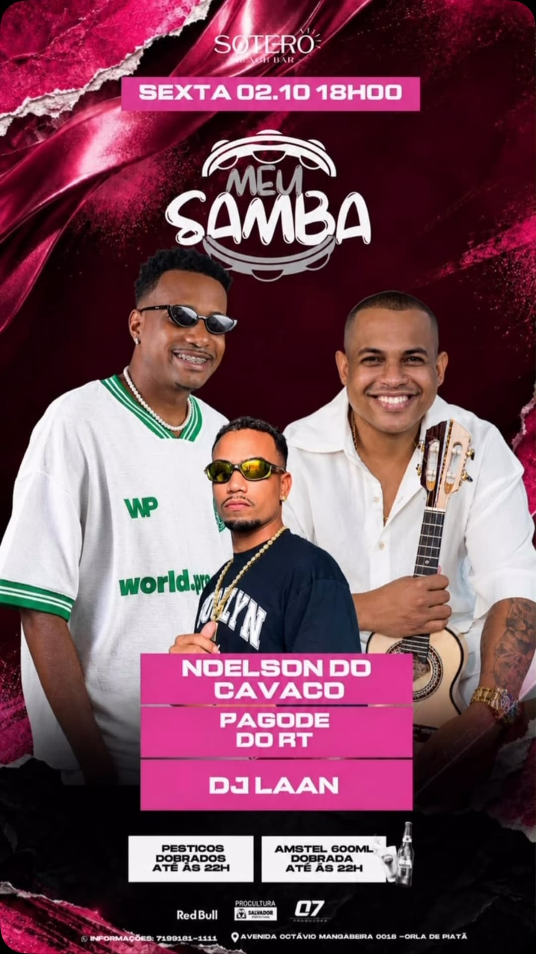 Flyer de Noelson do Cavaco, Pagode do RT e Amós Carlos