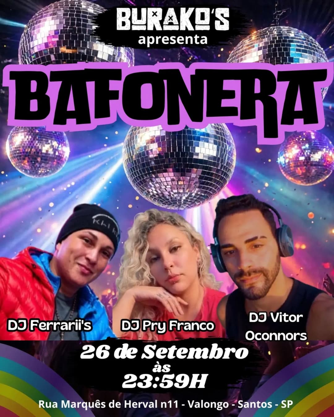 Flyer de DJ Ferrariis, DJ Pry Franco e DJ Vitor Oconnors