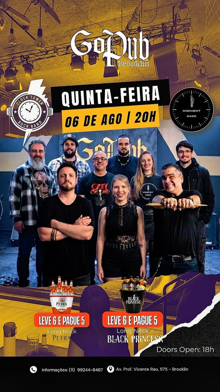 Flyer de Banda Clock Tower e Banda Midnight Cake