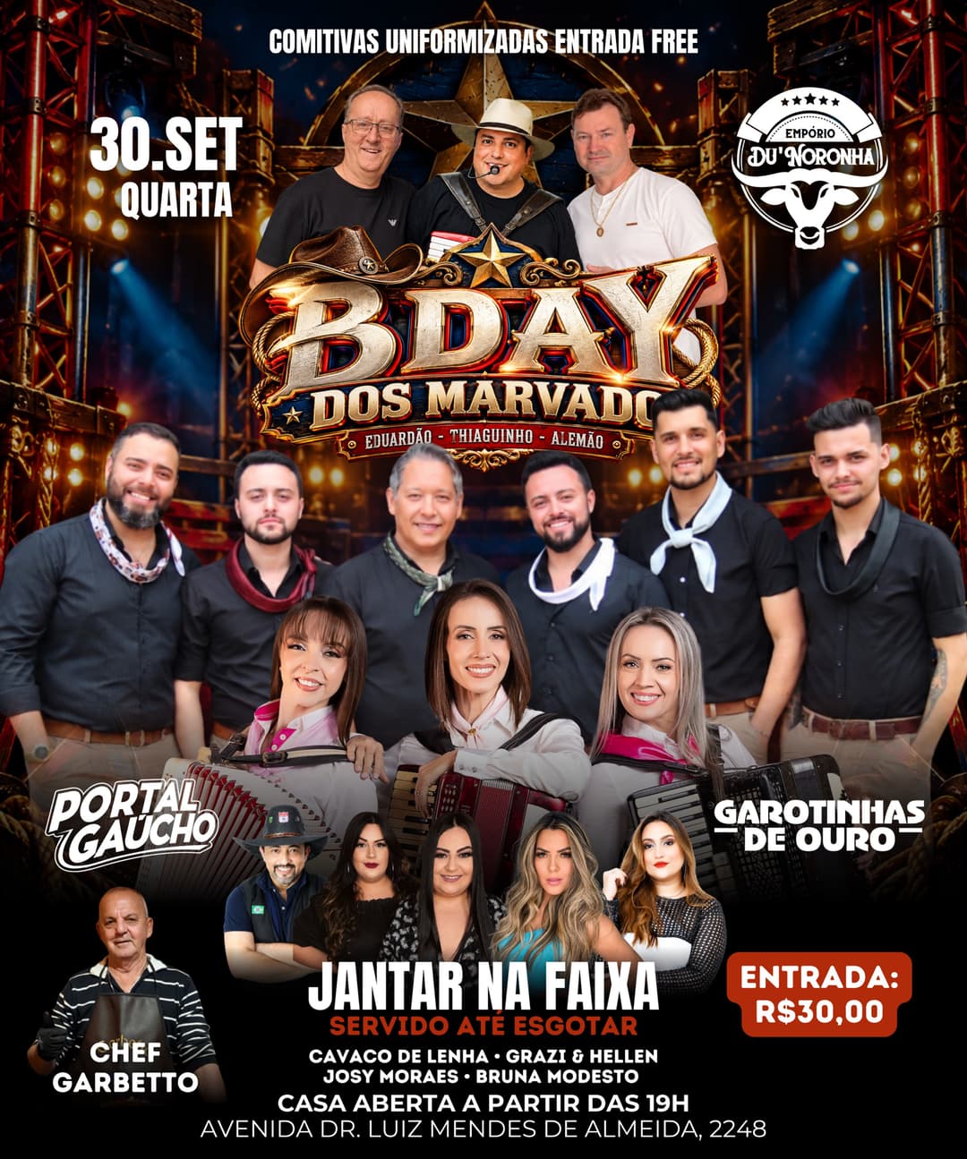 Flyer de Josy Moraes, Portal Gaúcho e mais 4 artistas