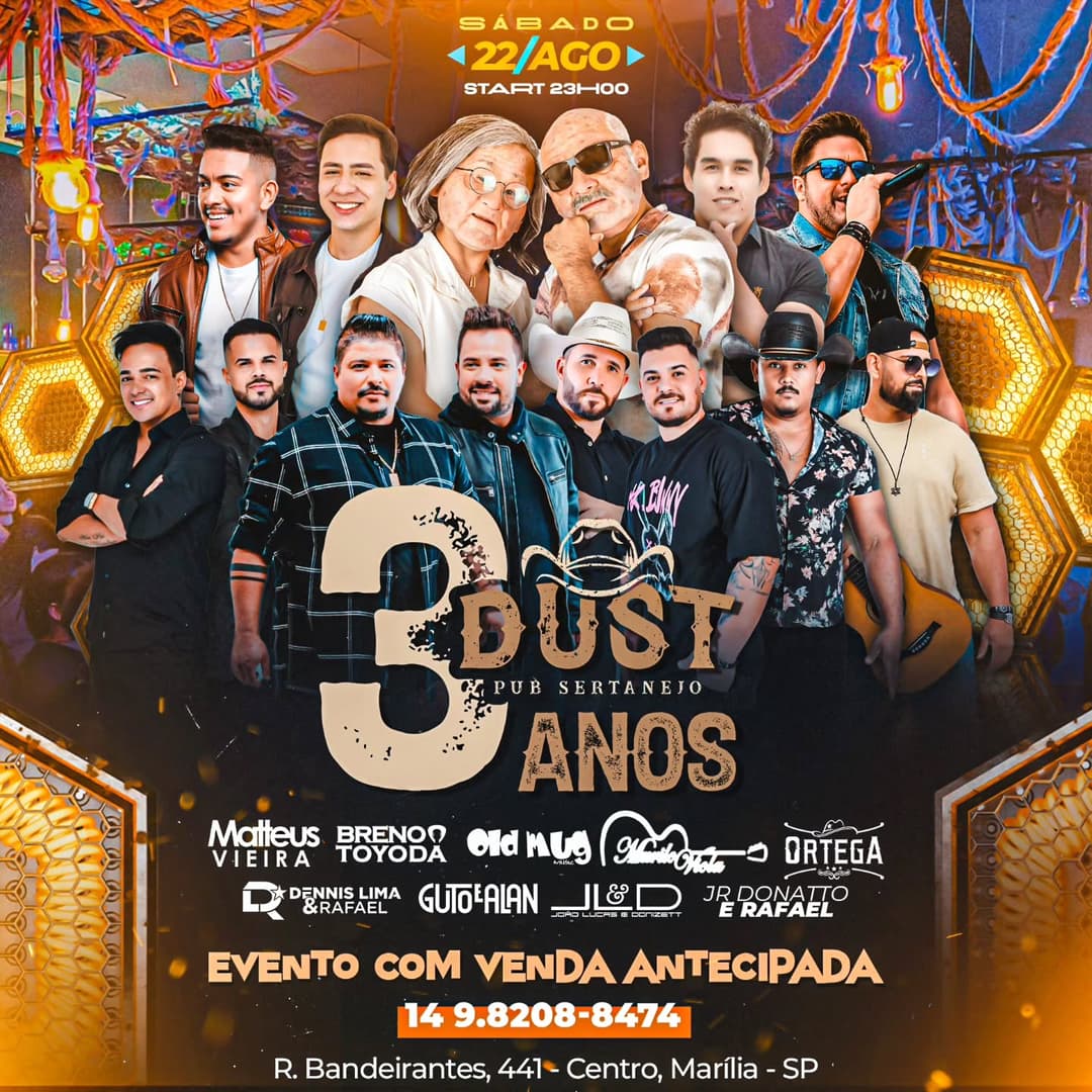 Flyer de Old Mug, Matteus Vieira, Breno Toyota, Murilo Viola, Ortega, Dennis Lima e Rafael, Guto e Alan, João Lucas & Donizett e Júnior Donatto & Rafael