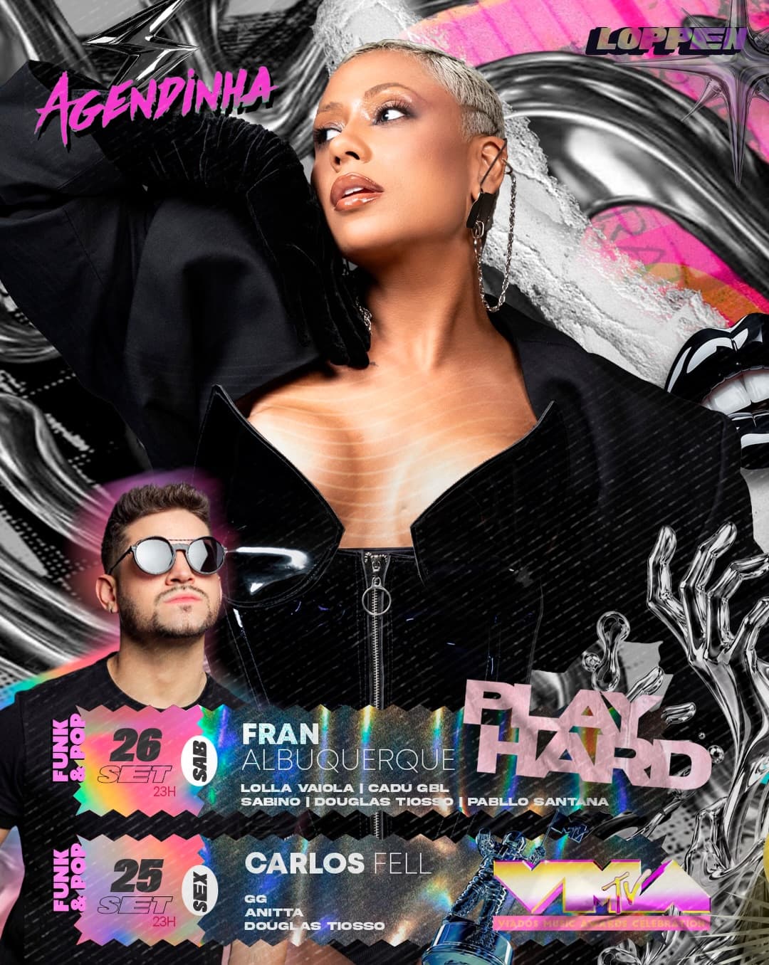 Flyer de DJ GG, Anita Ferraro, Carlos Fell e DJ Douglas Tiosso