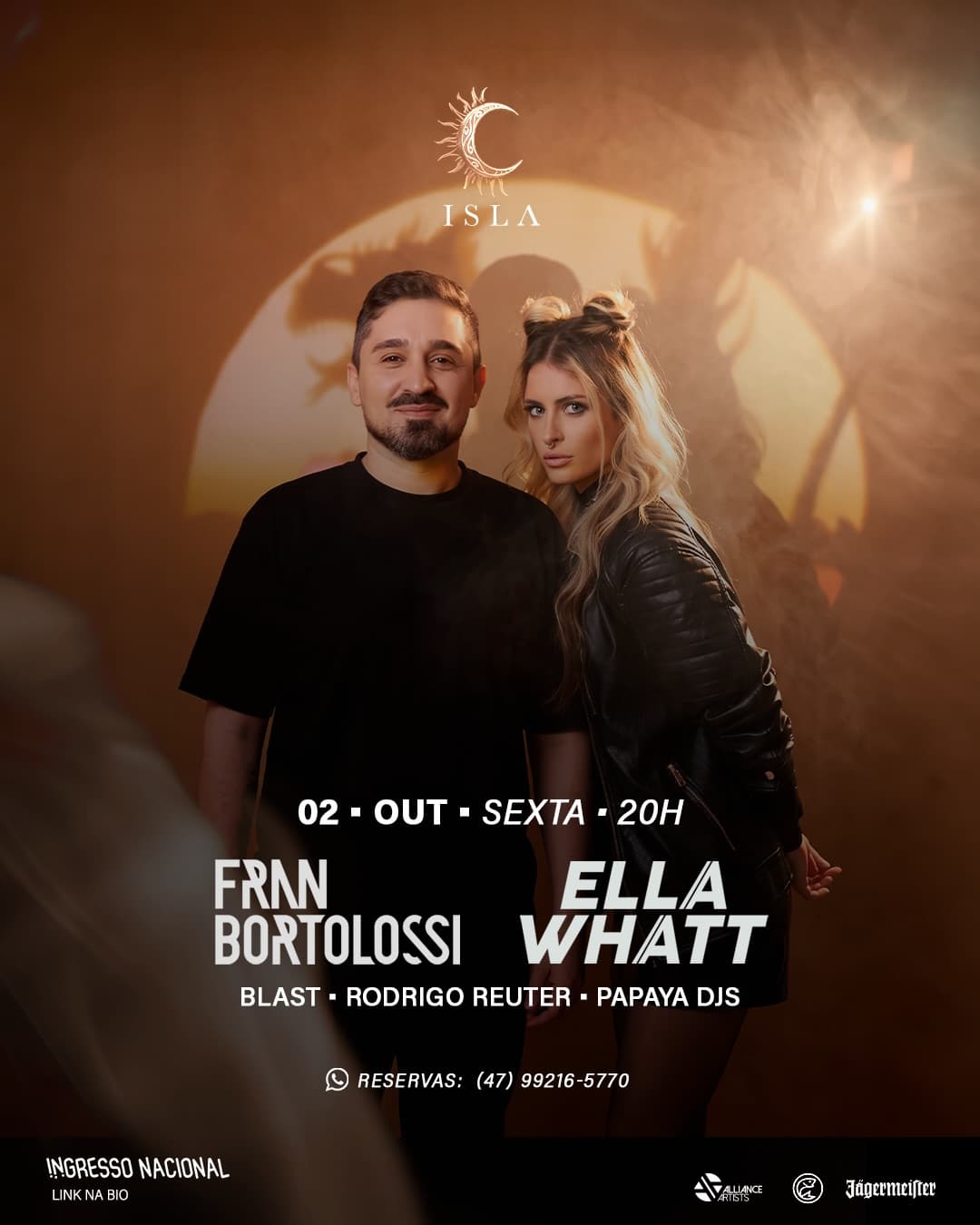 Flyer de Fran Bortolossi, Ella Whatt, Blast e mais 2 artistas