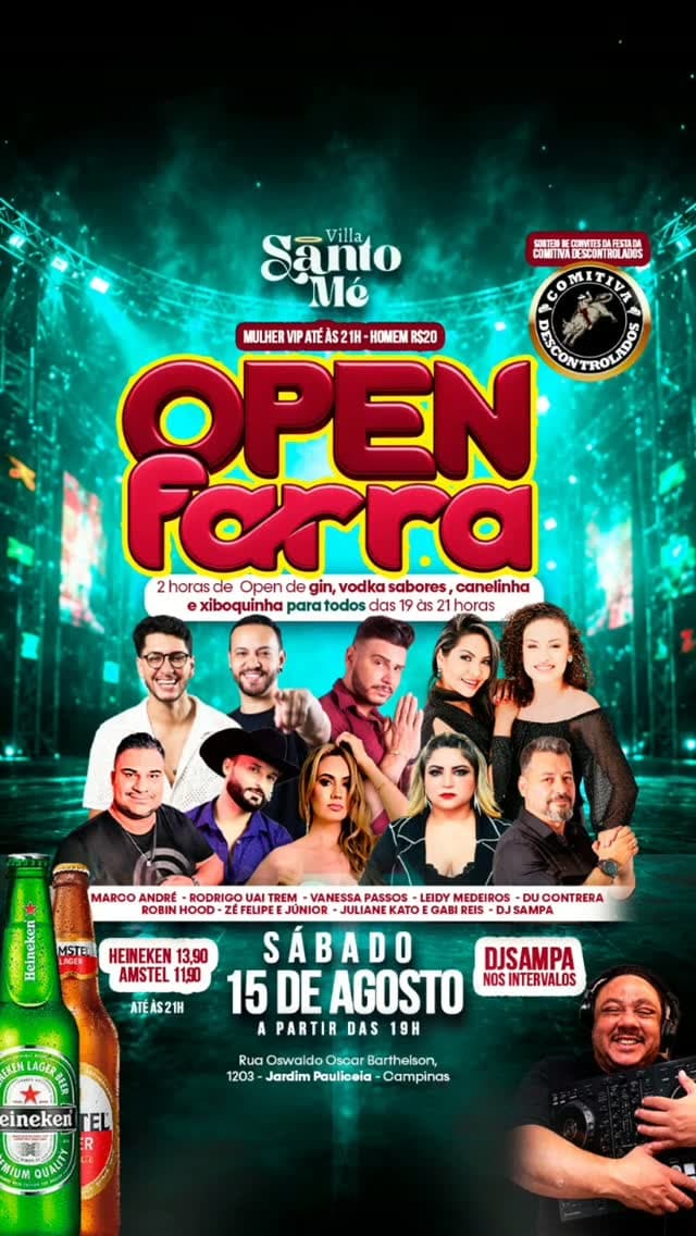 Flyer de Marco André, Rodrigo Uaitrem, Vanessa Passos, Leidy Medeiros, Du Contrera, Robin Hood, Zé Felipe e Júnior, Juliane Kato e Gabi Reis e DJ Sampa