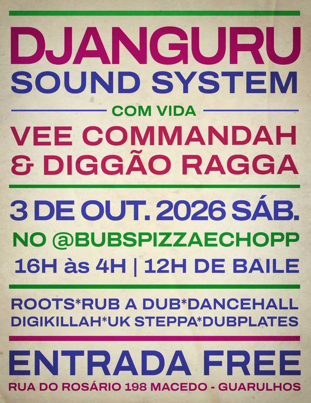 Flyer de Djanguru Sound System, Diggão Ragga e mais 2 artistas