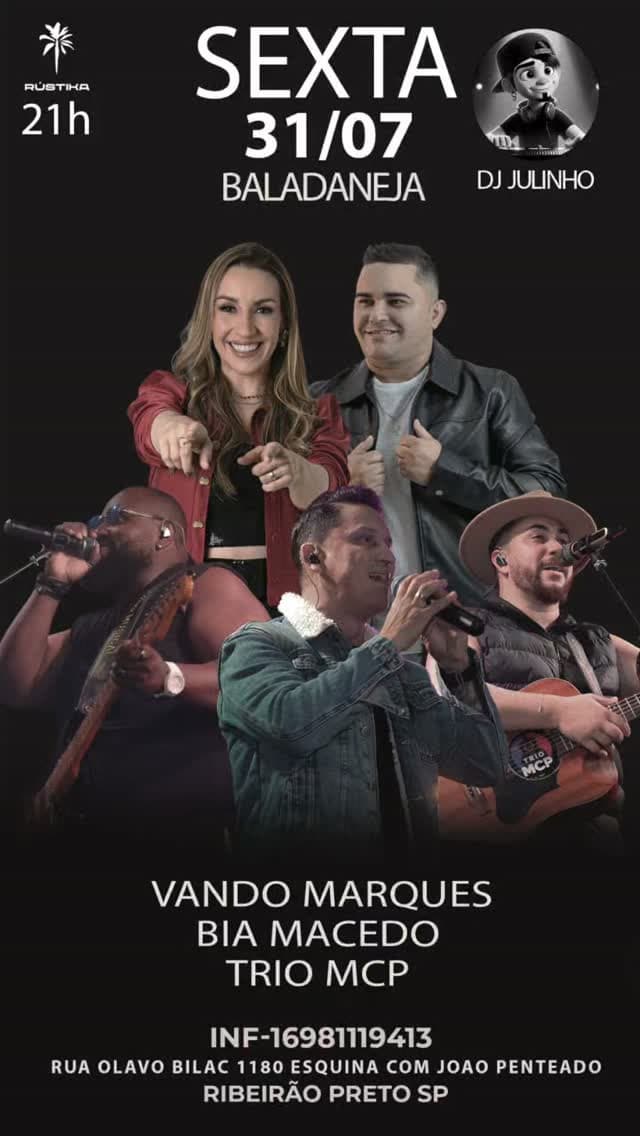 Flyer de Vando Marques, Bia Macedo, Trio MCP e DJ Julinho