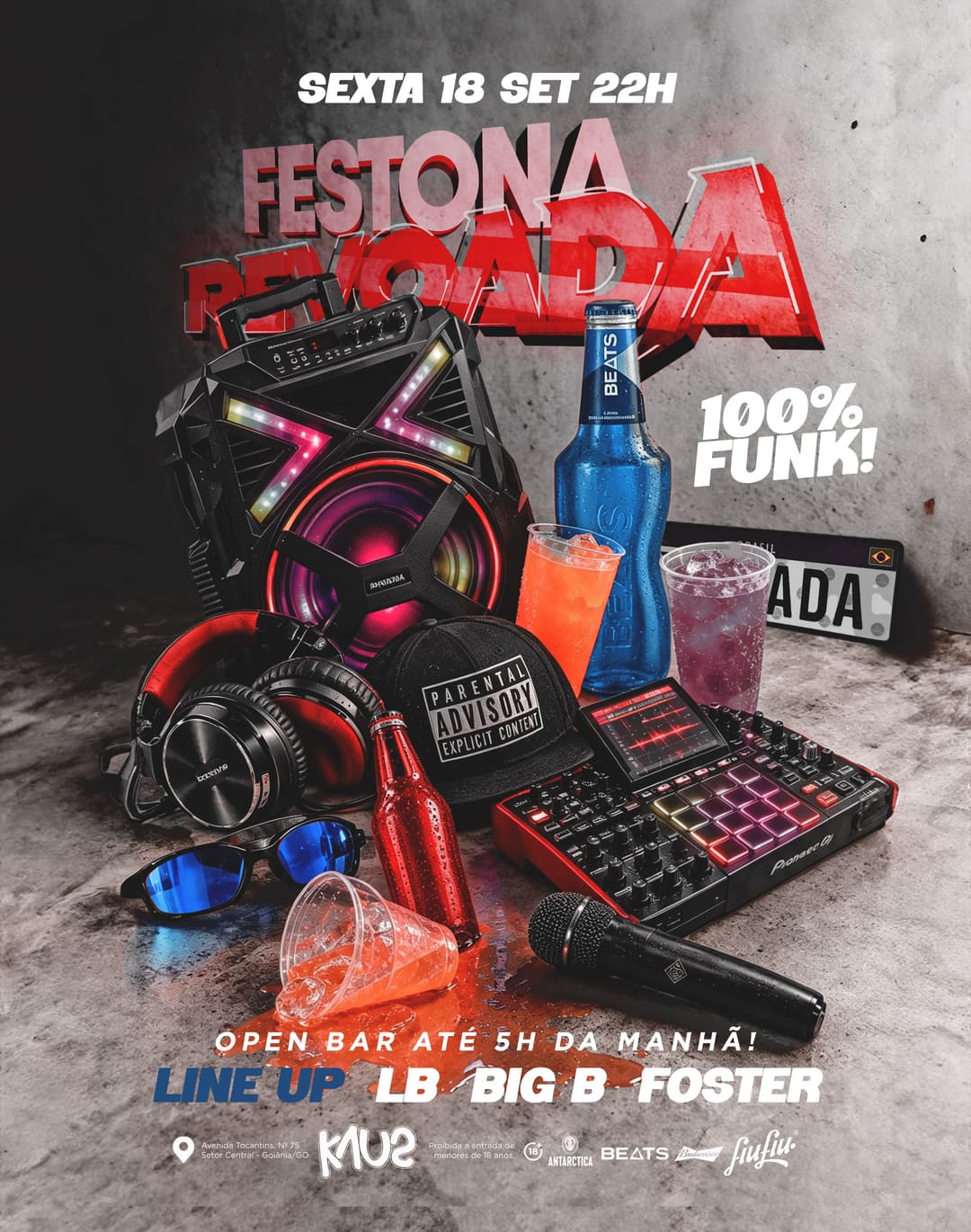 Flyer de Lucas Borges, DJ Big B e Luciano Foster