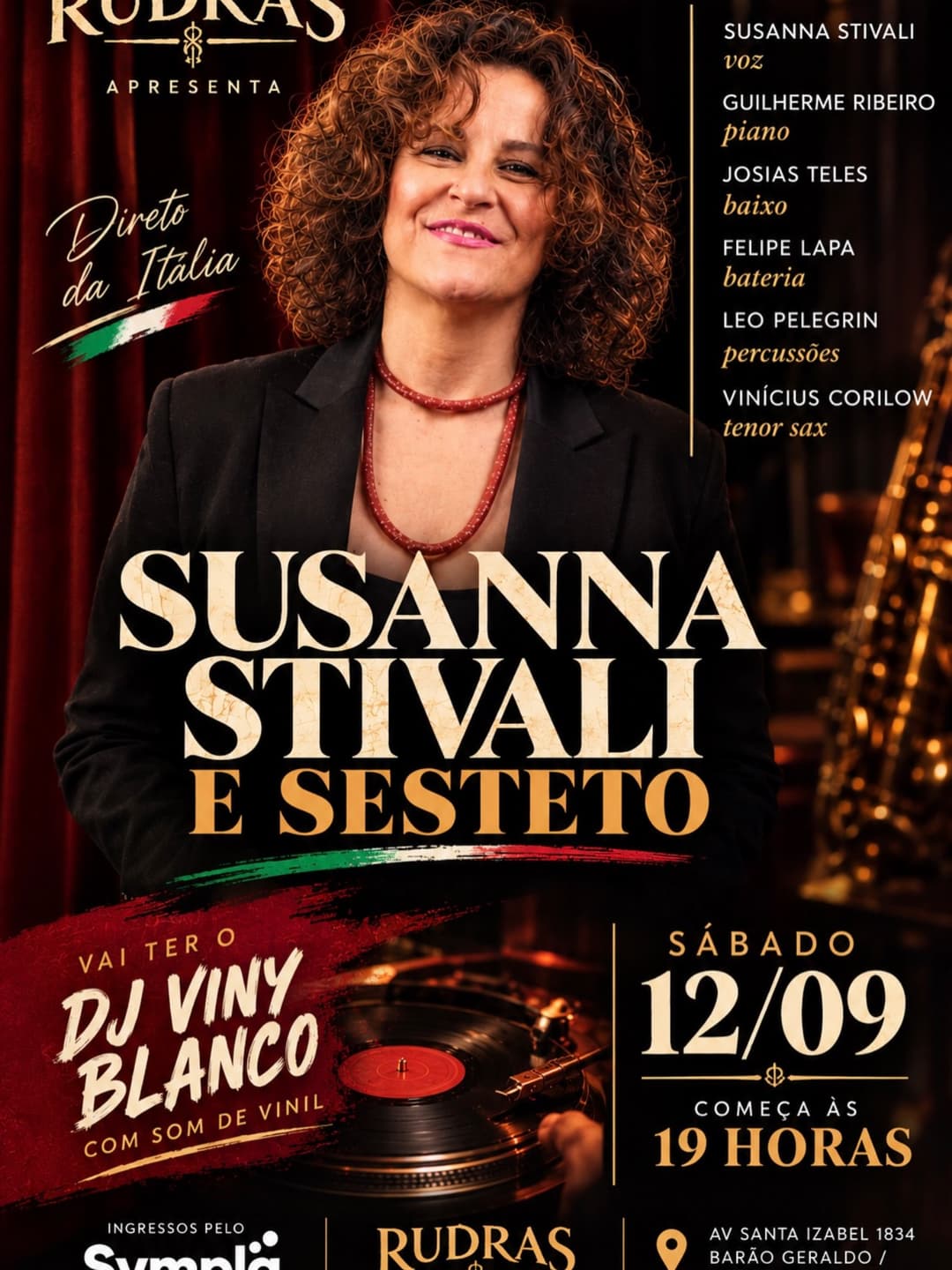 Flyer de Susanna Stivali Sesteto e DJ Viny Blanco