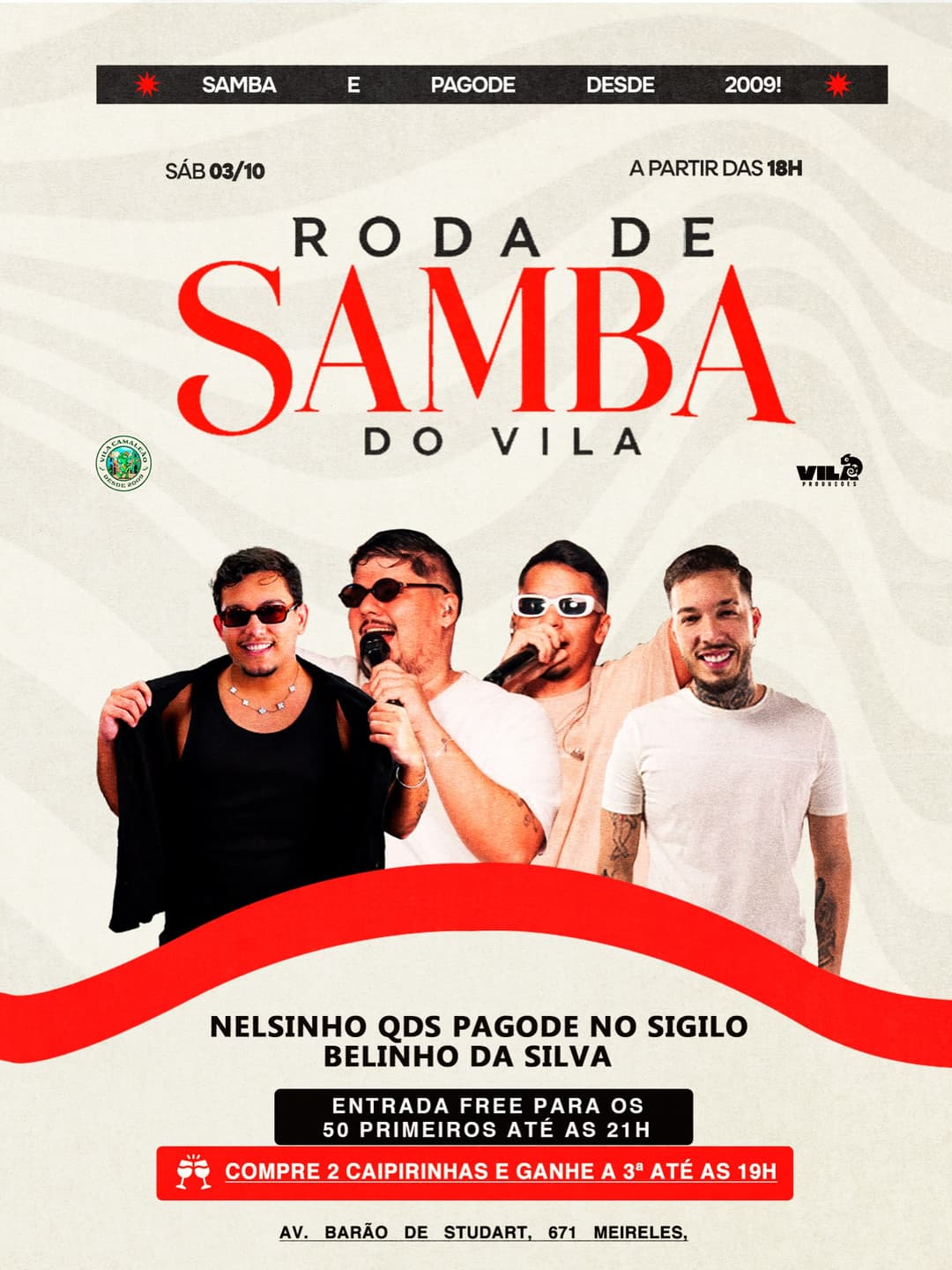 Flyer de Pagode no Sigilo, Belinho da Silva e mais 2 artistas