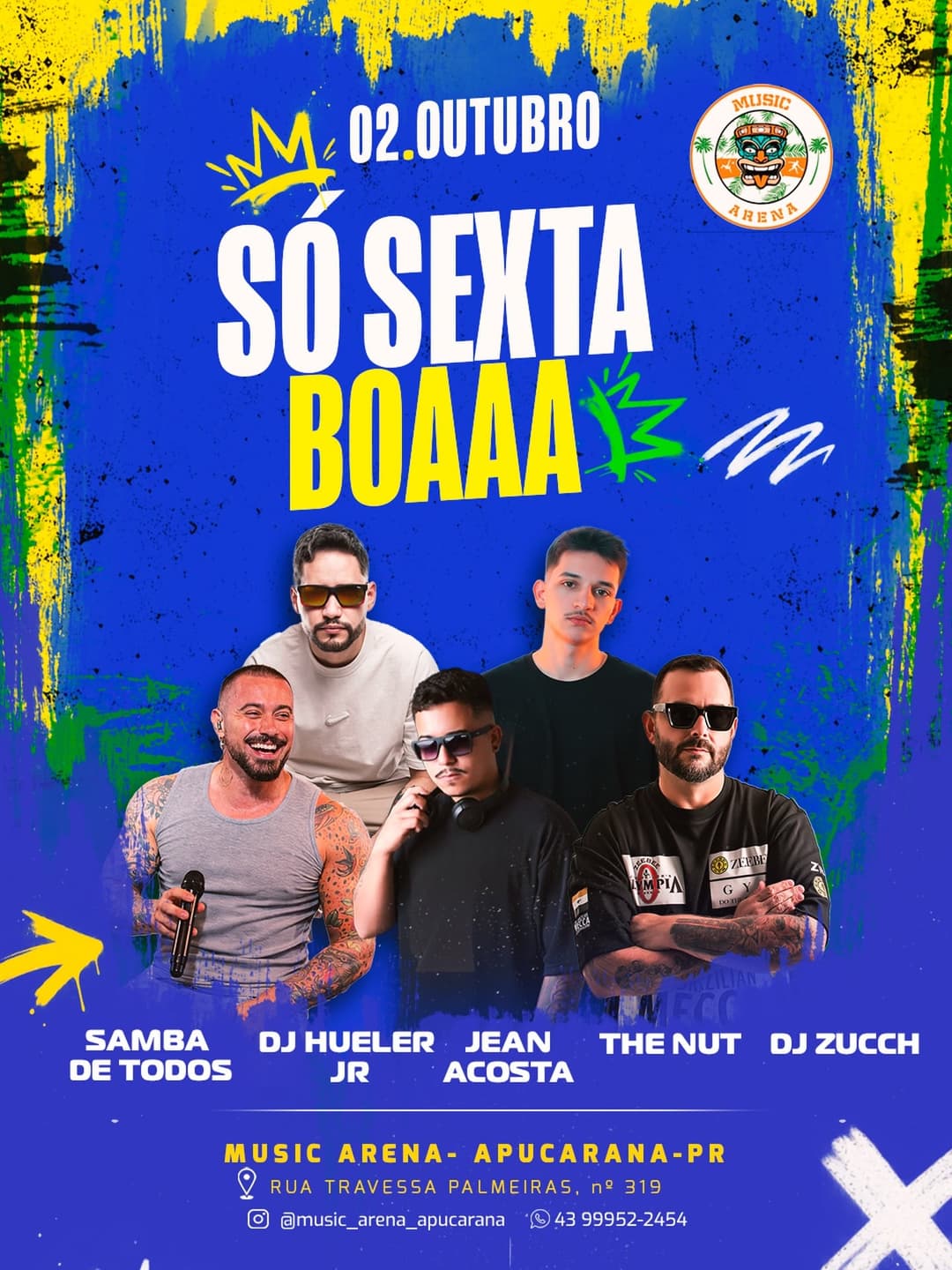 Flyer de Samba de Todos, DJ Hueler Jr e mais 3 artistas