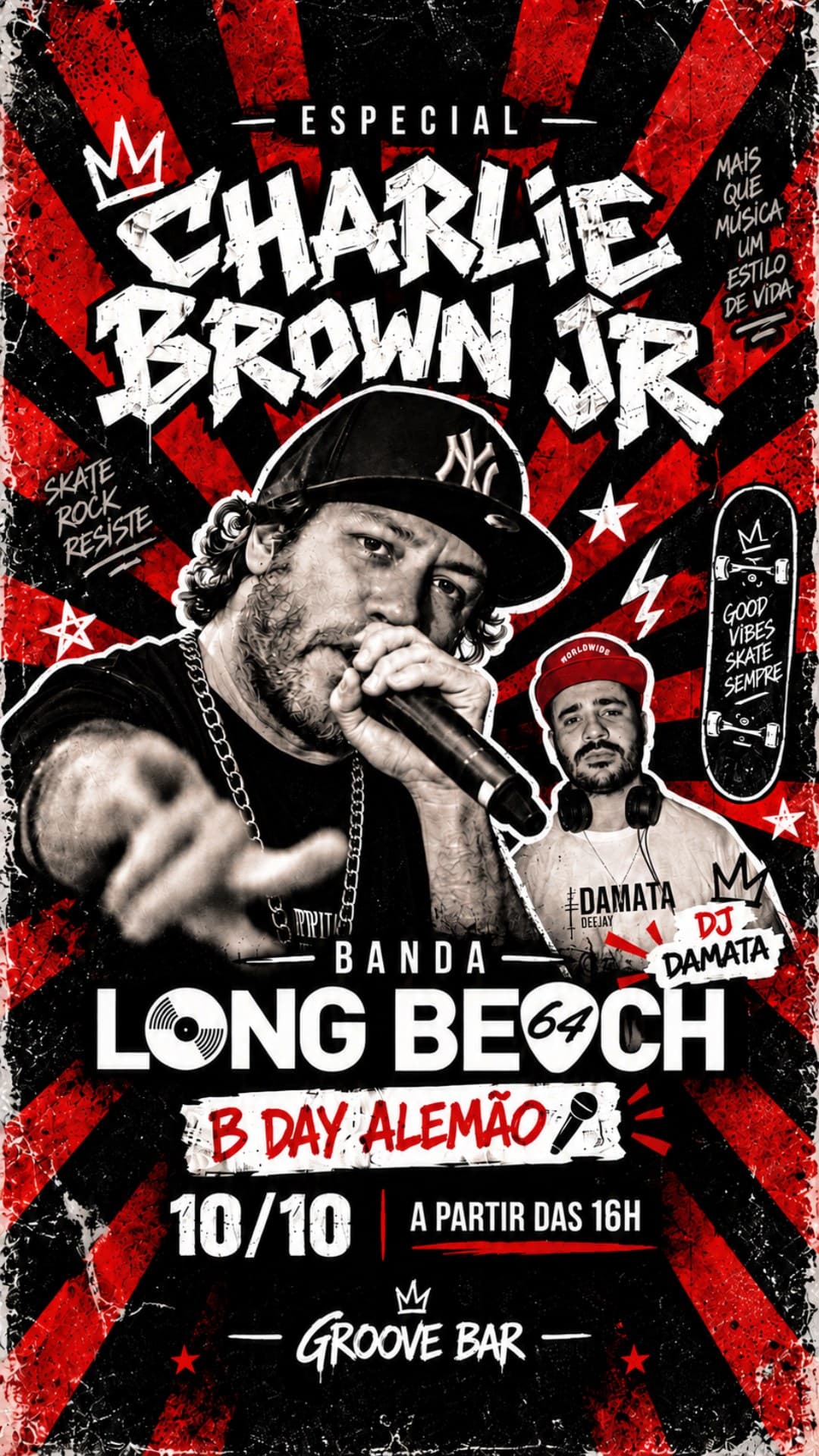 Flyer de Long Beach 64 e DJ DAMATA