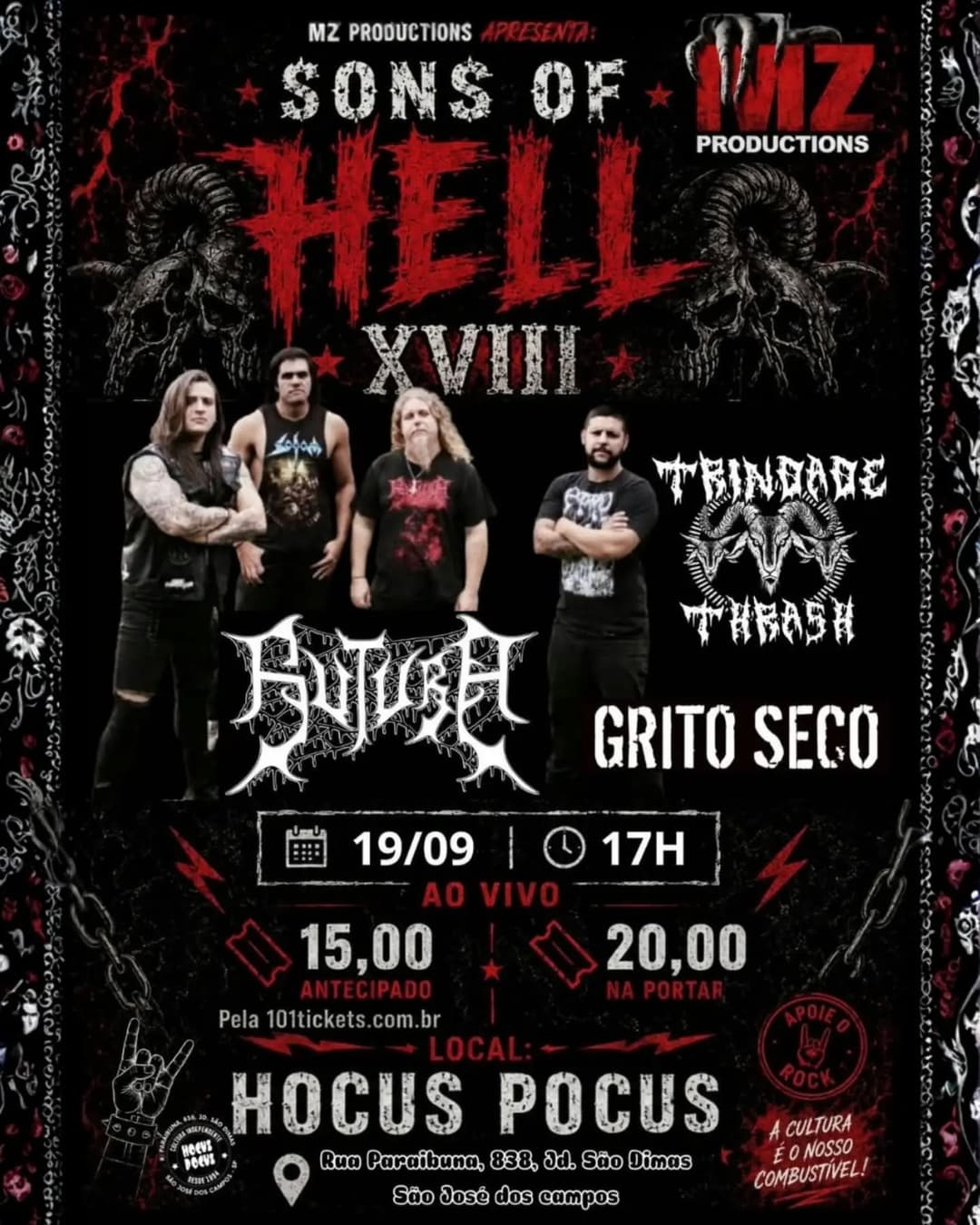 Flyer de Trindade Thrash, SUTURA e Grito e Cod Beat