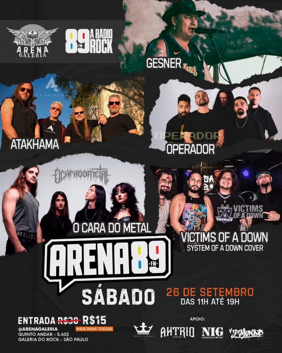 Flyer de Atakhama, Operador, Victims of a Down e mais 2 artistas