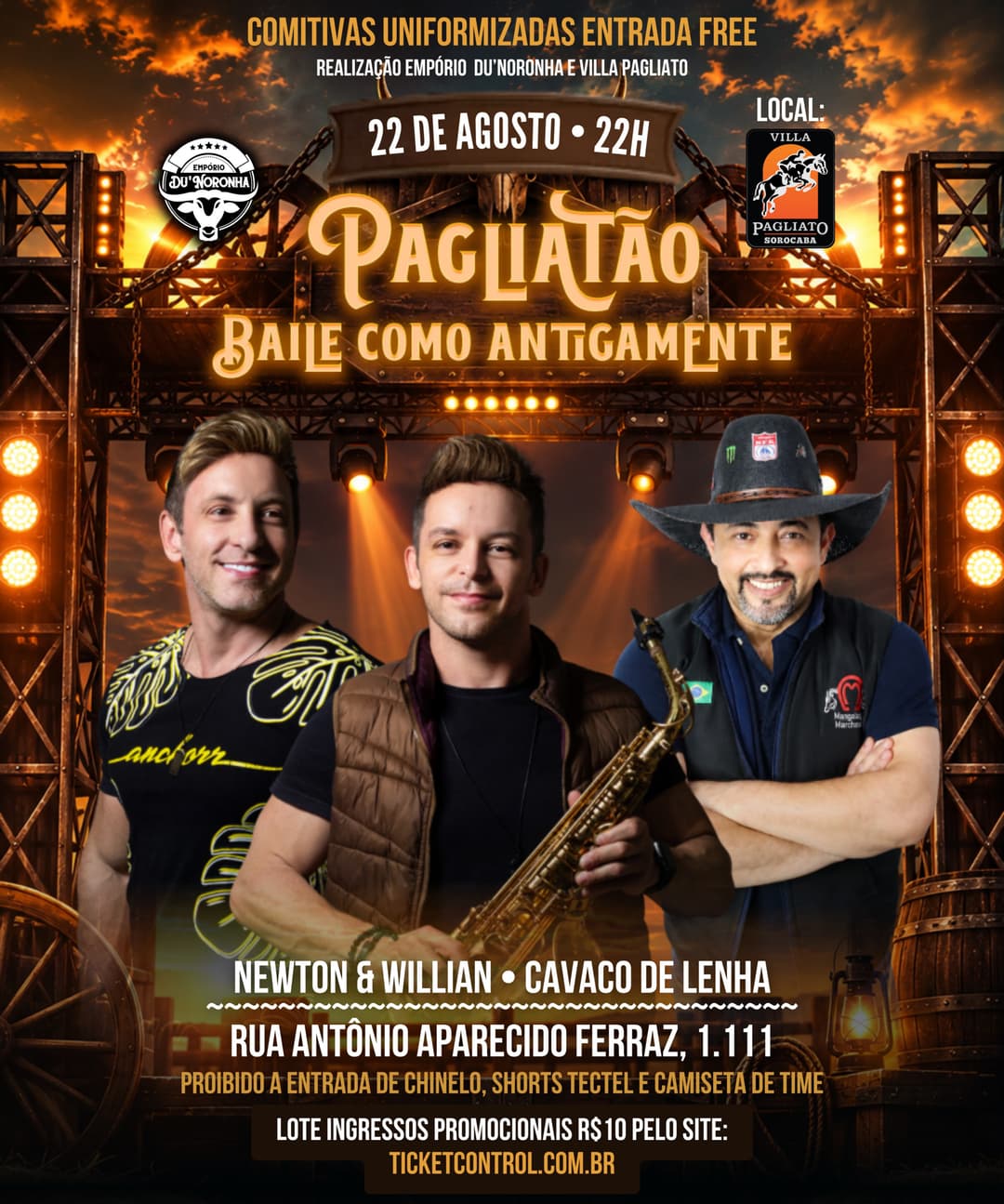 Flyer de Newton & Willian e Cavaco de Lenha