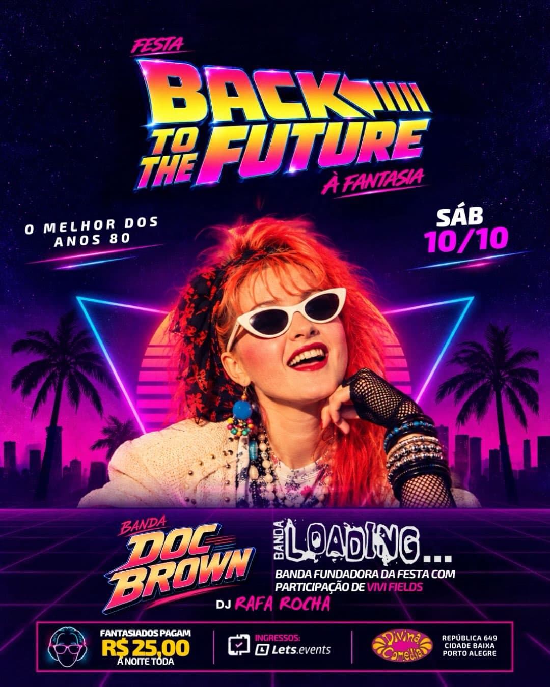 Flyer de Vivi Fields, Doc Brown, Loading e DJ Rafa Rocha