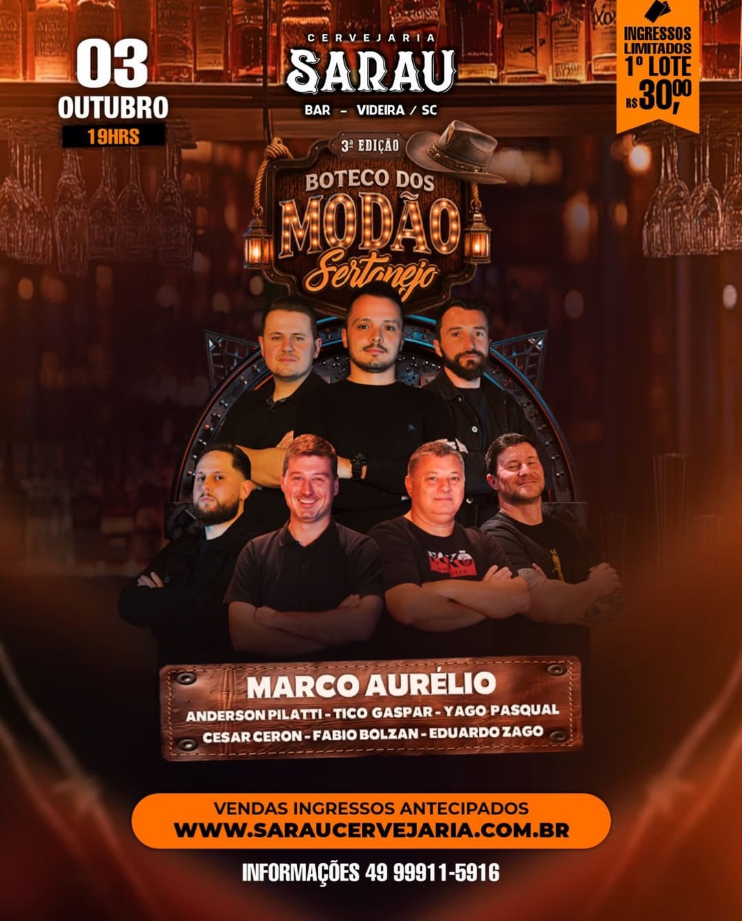 Flyer de Marco Aurélio, Anderson Pilatti e mais 5 artistas